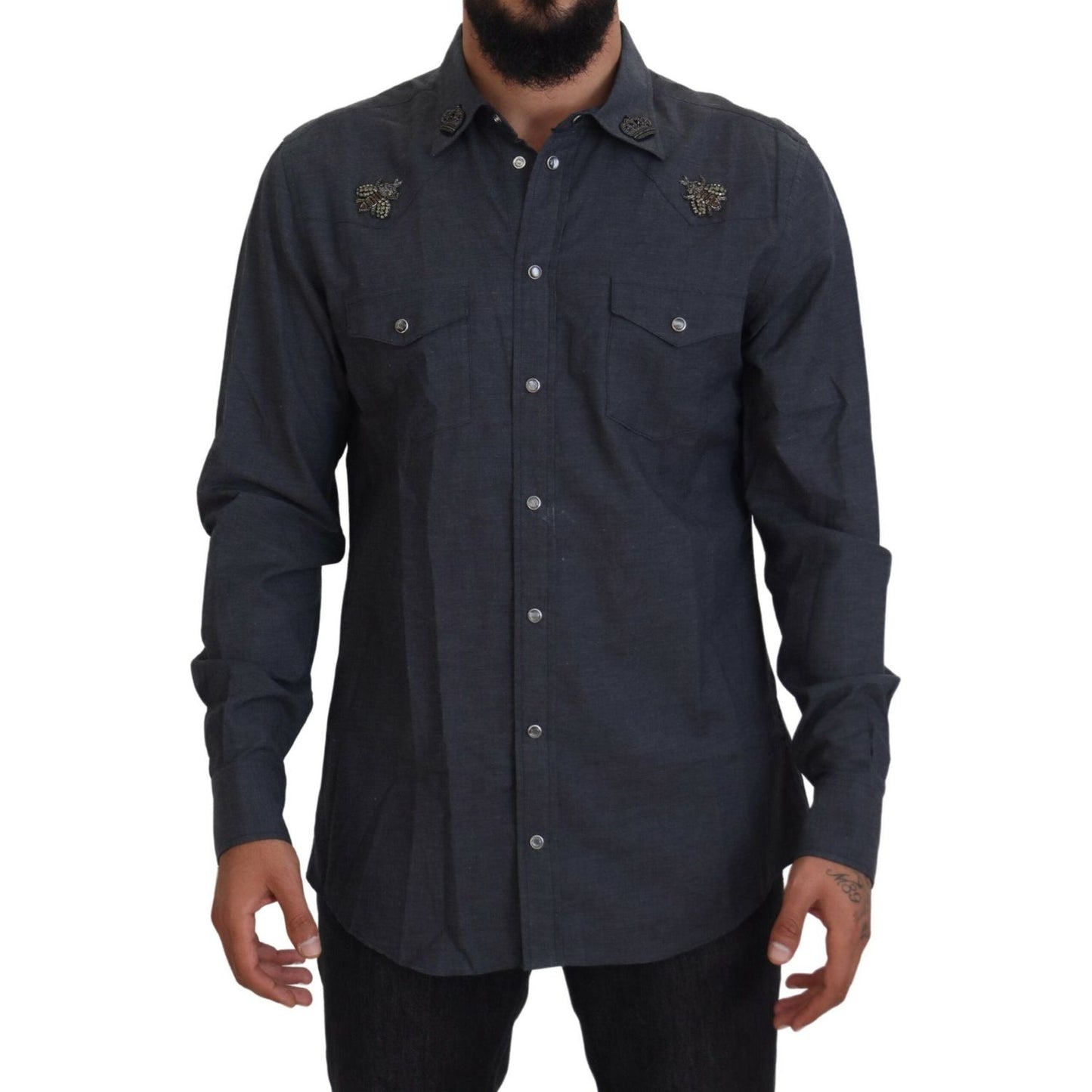 Dolce & Gabbana Elegant Slim-Fit Blue Denim Casual Shirt Dolce & Gabbana Dark Slate Gray