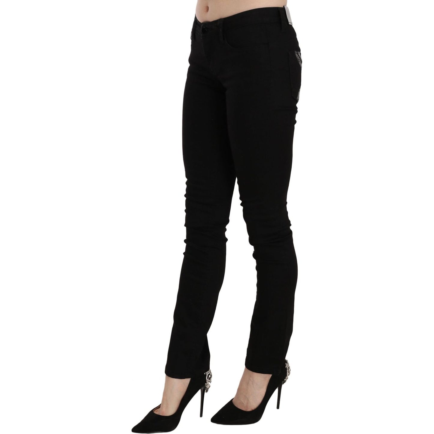 Costume National Elegant Black Mid Waist Slim Fit Jeans Costume National Black