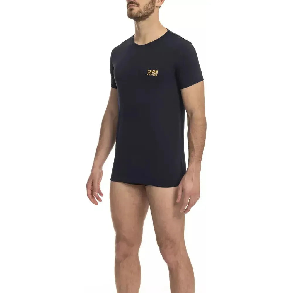 Cavalli Class Blue Cotton Men T-Shirt Cavalli Class Dark Slate Gray