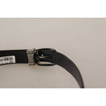 Dolce & Gabbana Black Calf Leather Silver Logo Metal Buckle Belt BEL8633-80