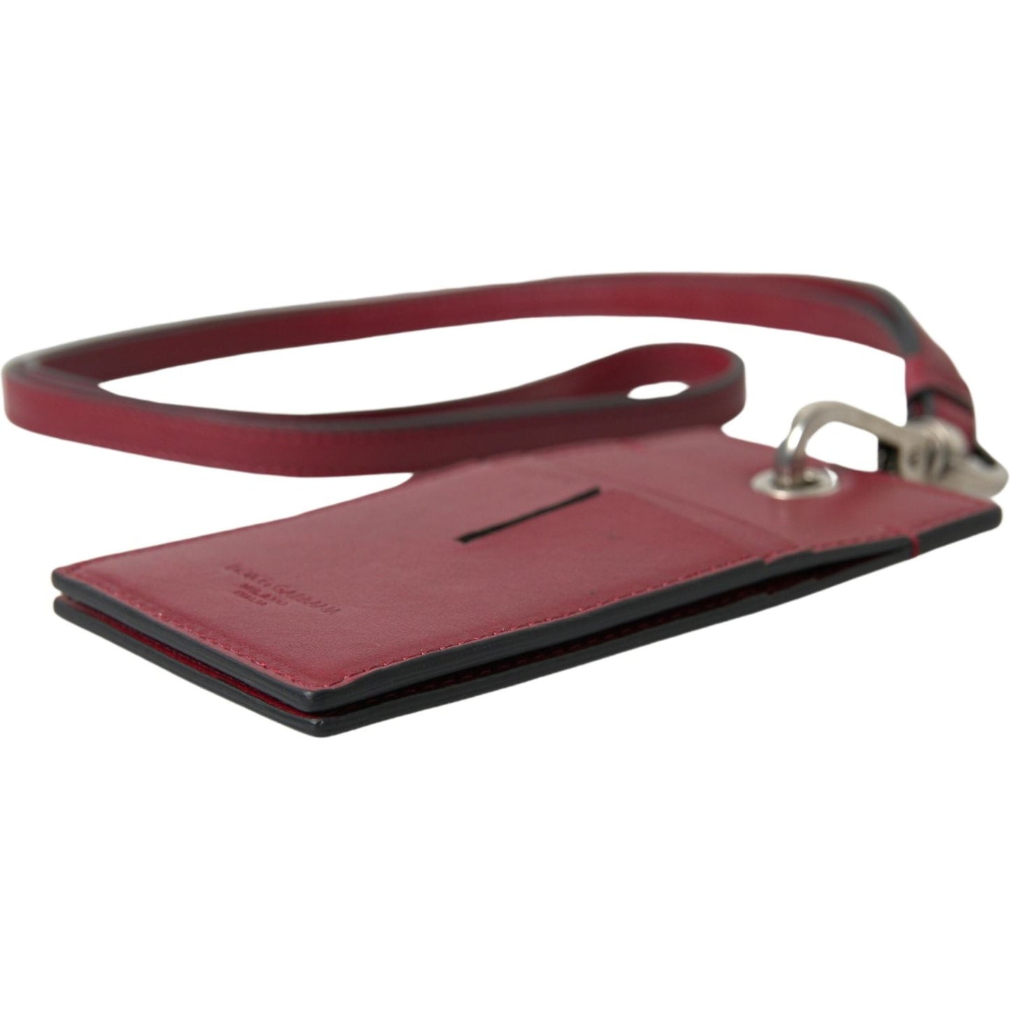 Dolce & Gabbana Elegant Red Leather Cardholder with Lanyard Dolce & Gabbana Dim Gray