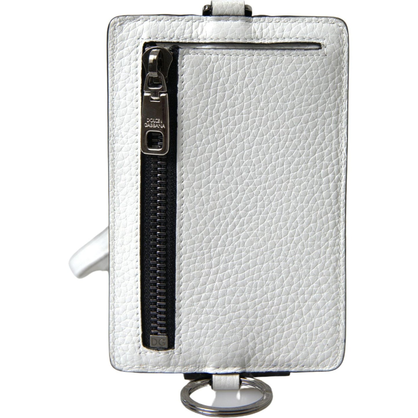 Dolce & Gabbana Elegant White Leather Cardholder Lanyard Dolce & Gabbana Light Gray