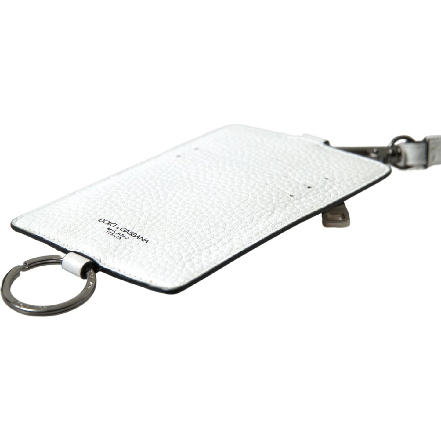 Dolce & Gabbana Elegant White Leather Cardholder Lanyard Dolce & Gabbana White Smoke