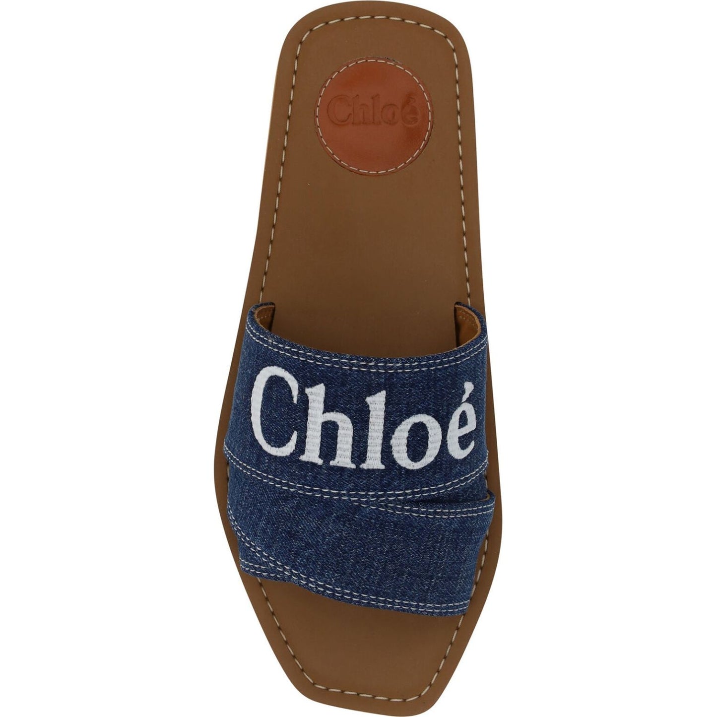 Chloé Sumptuous Cotton Woody Slide Sandals in Denim Blue Chloé Dark Olive Green