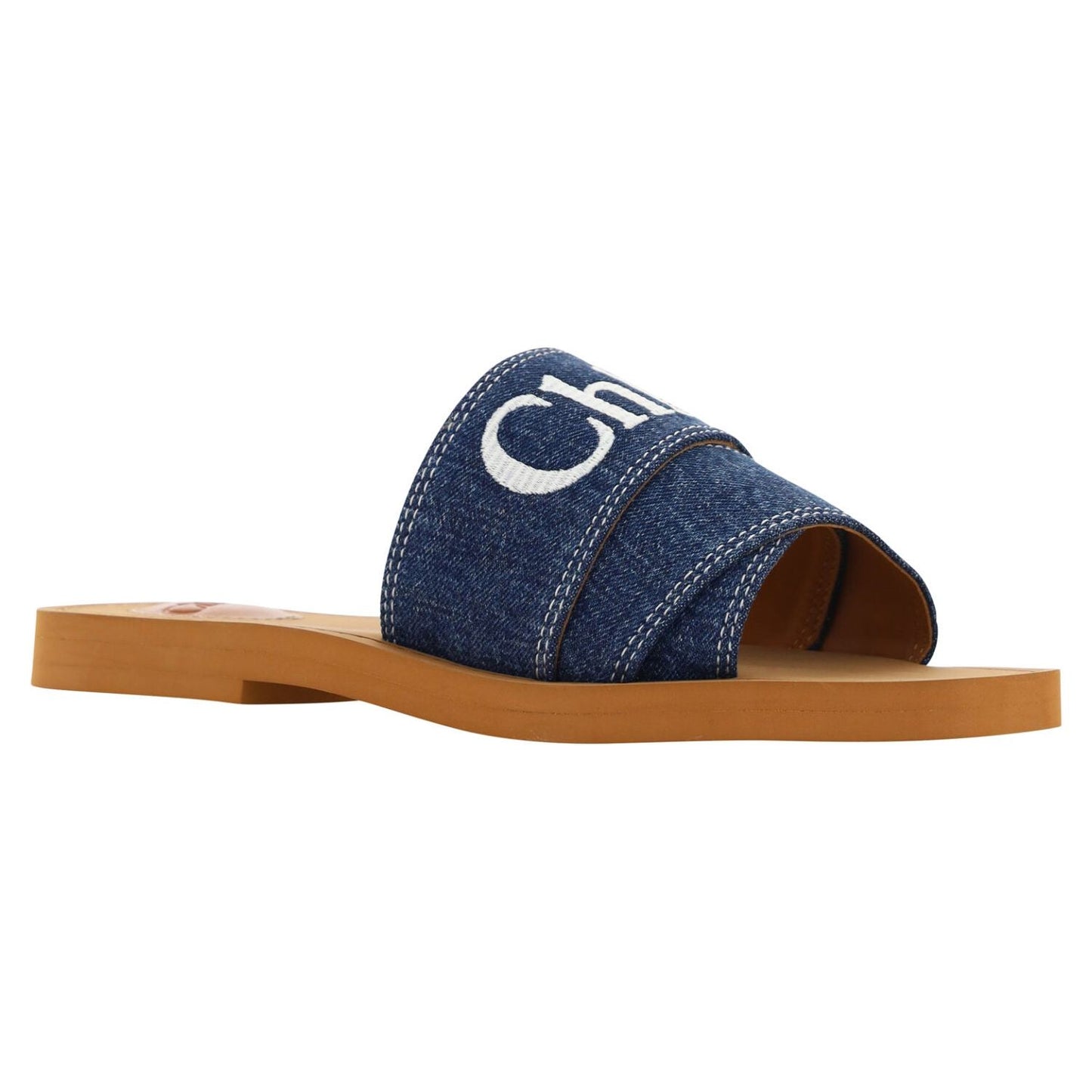 Chloé Sumptuous Cotton Woody Slide Sandals in Denim Blue Chloé Dark Slate Gray