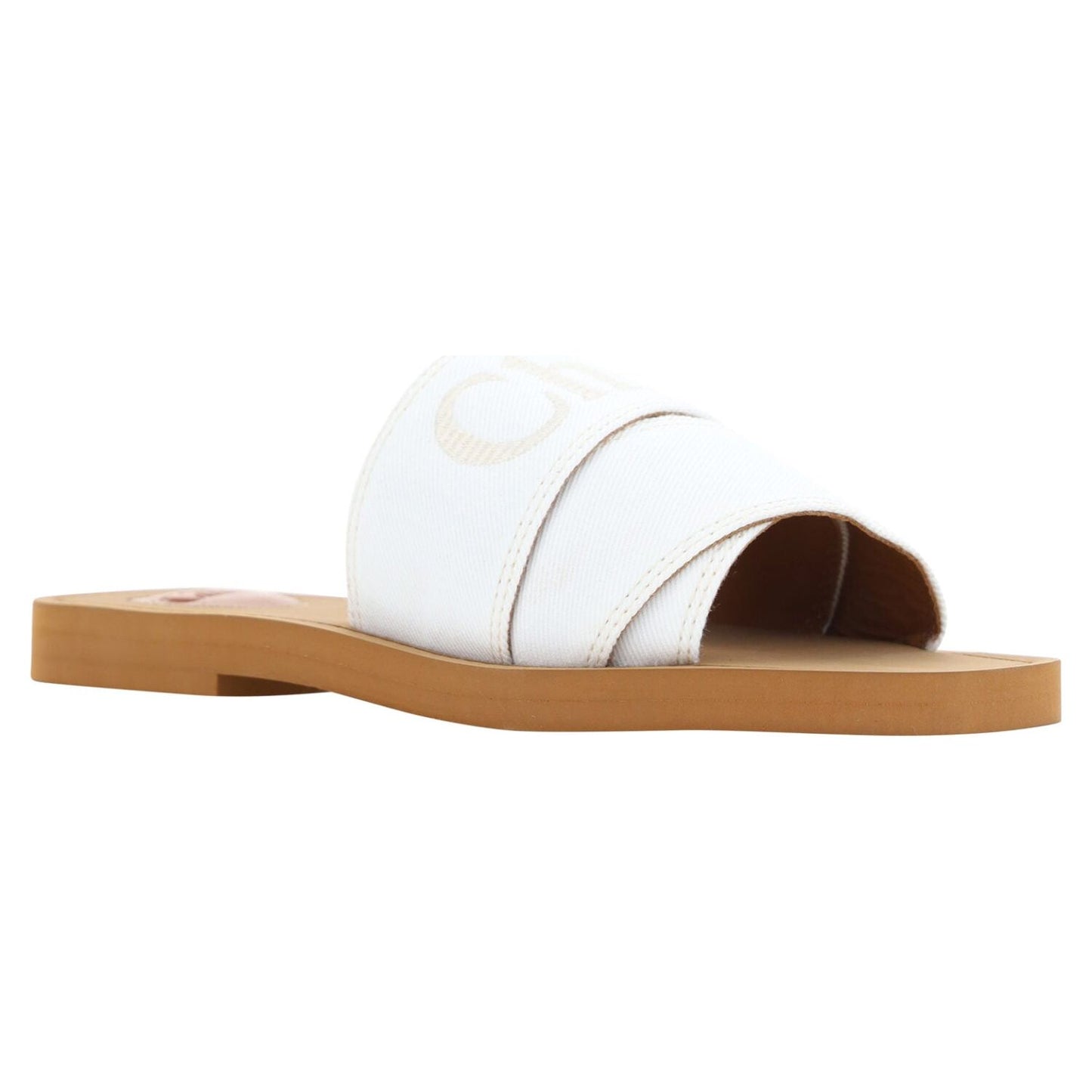 Chloé Elegant White Cotton Slide Sandals Chloé Antique White