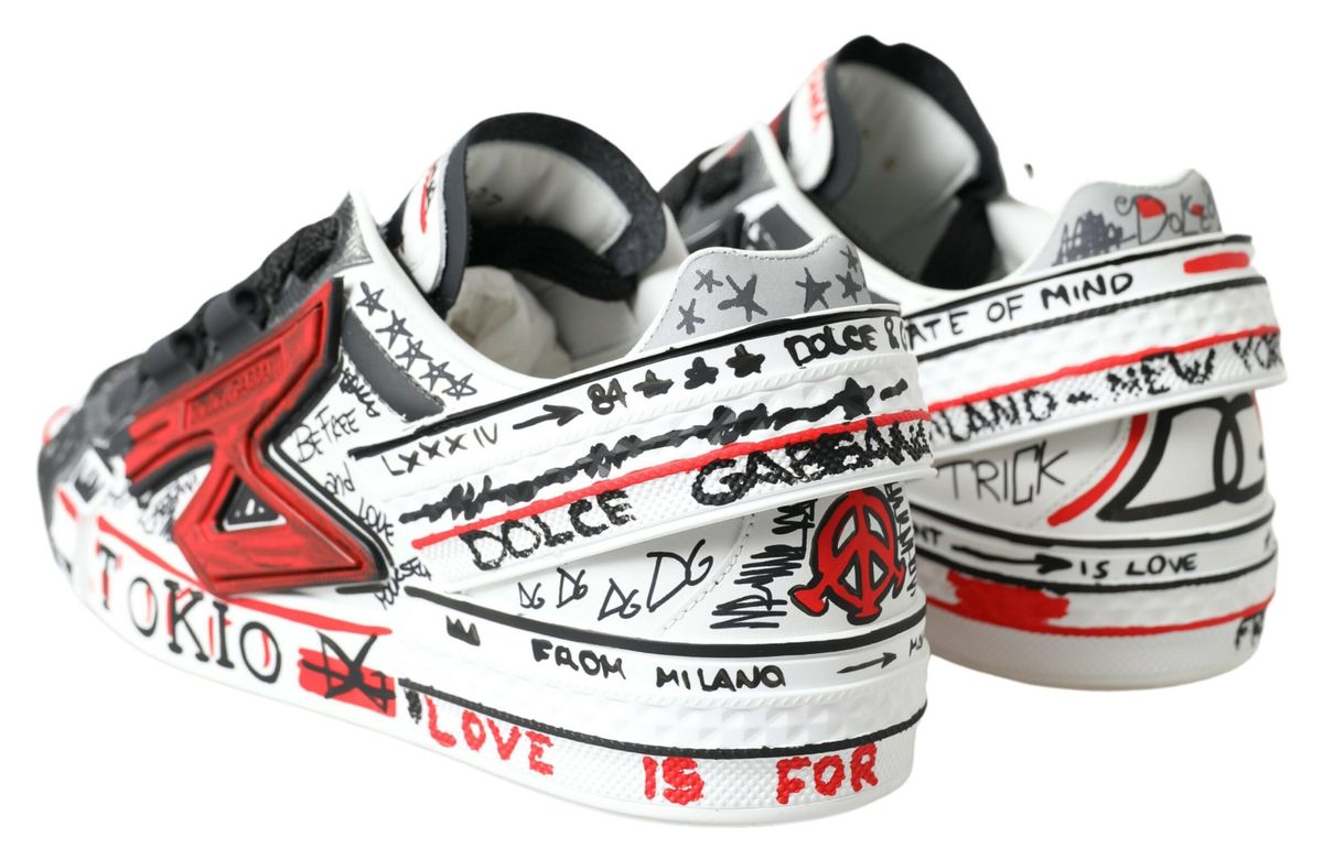 Dolce & Gabbana Multicolor Hand-Painted Leather Sneakers Dolce & Gabbana Light Gray