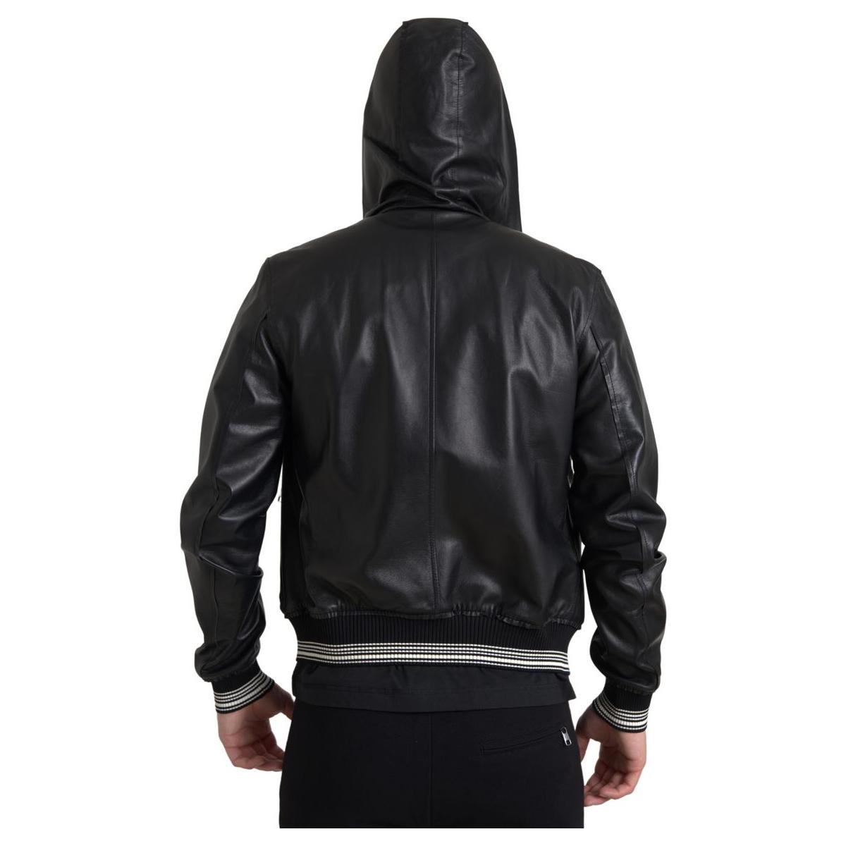 Dolce & Gabbana Elegant Black Leather Bomber Jacket Dolce & Gabbana Black