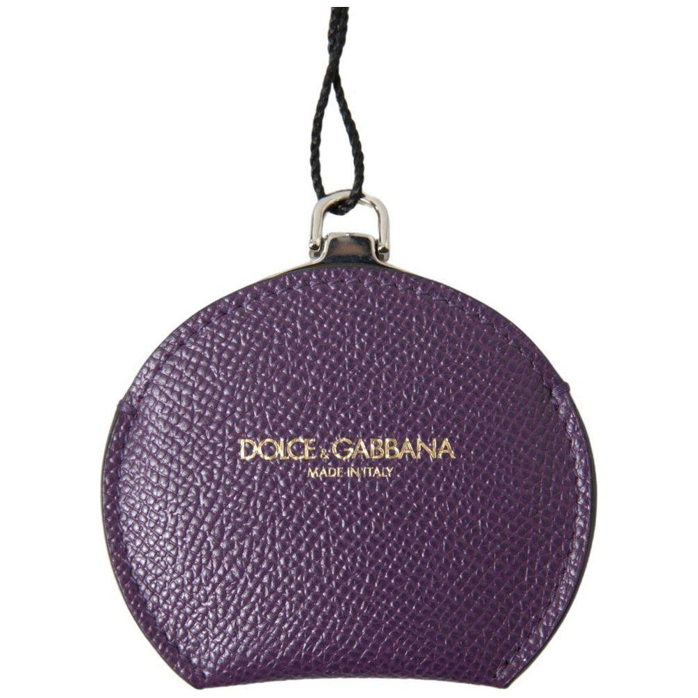Dolce & Gabbana Purple Calfskin Leather Round Hand Mirror Holder smy101194