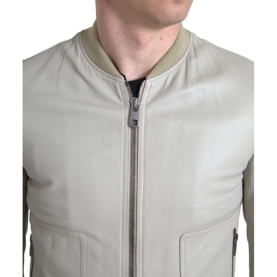 Dolce & Gabbana Cream Leather Bomber Jacket Dolce & Gabbana Gray