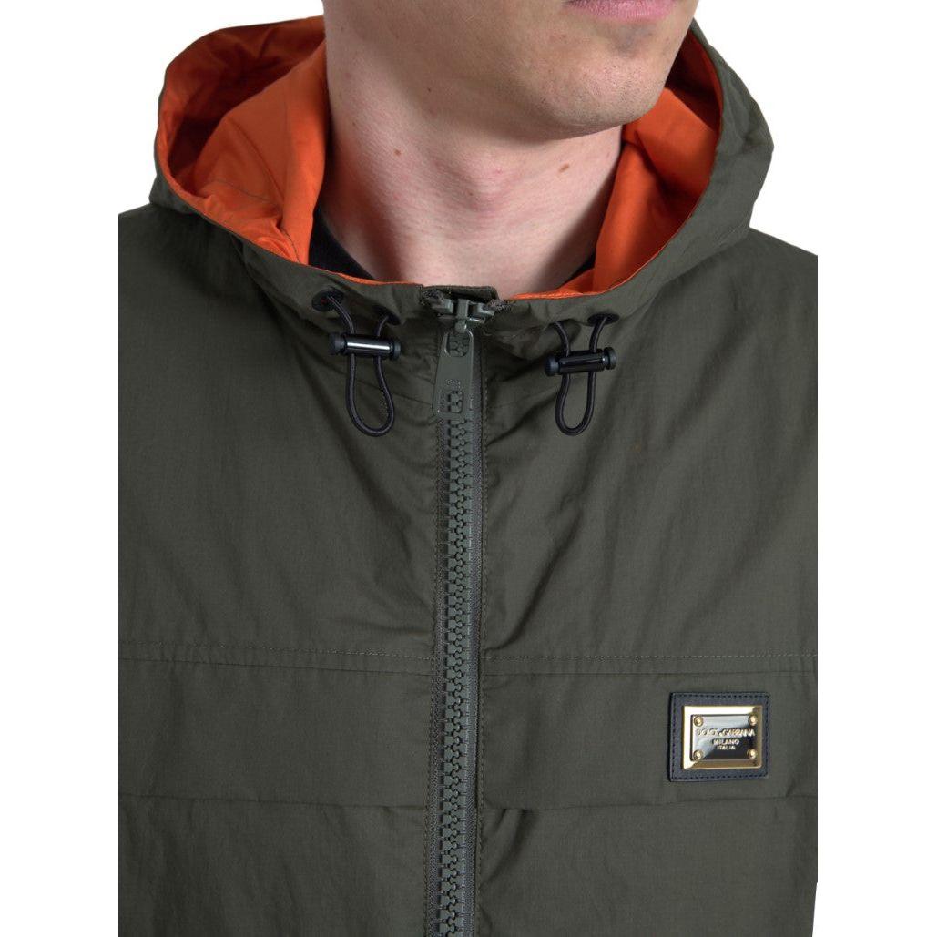 Dolce & Gabbana Elegant Hooded Full Zip Jacket in Green and Orange Dolce & Gabbana Dark Slate Gray