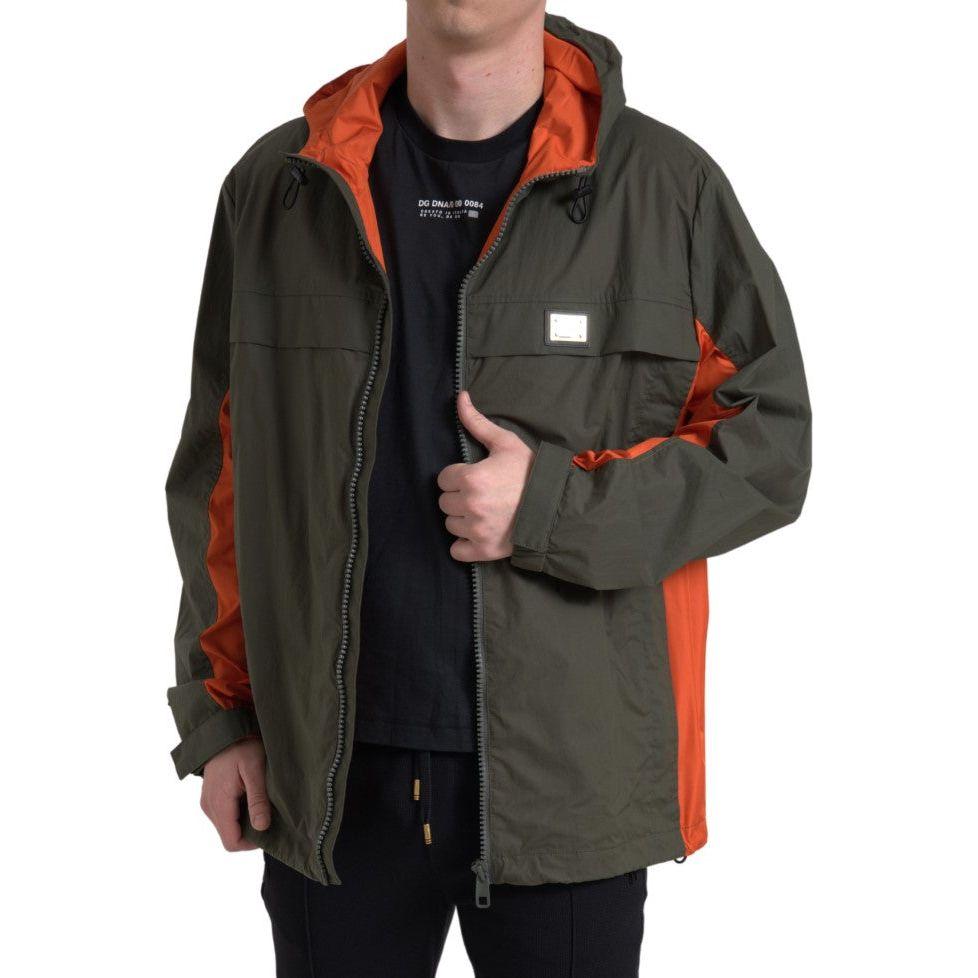 Dolce & Gabbana Elegant Hooded Full Zip Jacket in Green and Orange Dolce & Gabbana Dark Slate Gray