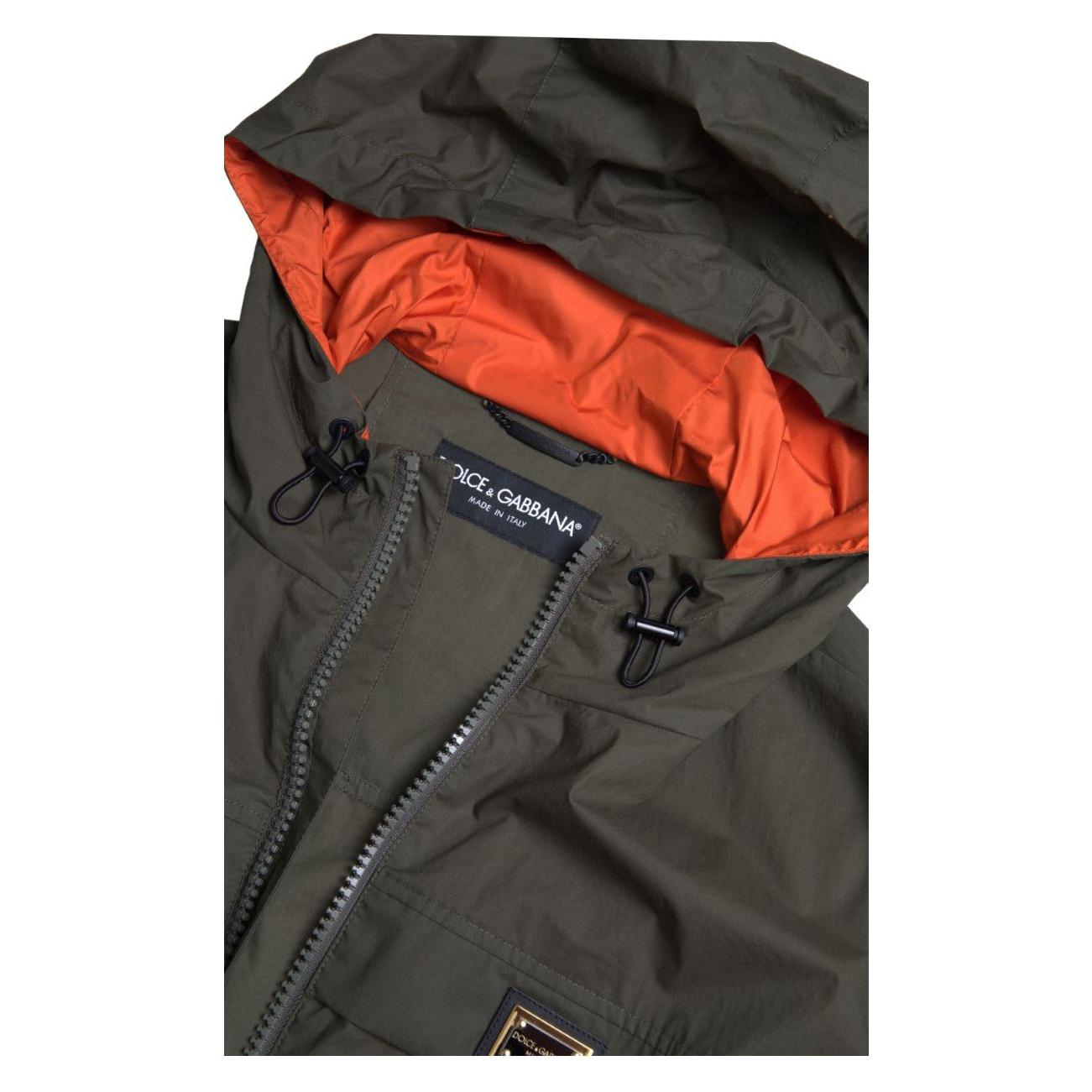 Dolce & Gabbana Elegant Hooded Full Zip Jacket in Green and Orange Dolce & Gabbana Dark Slate Gray