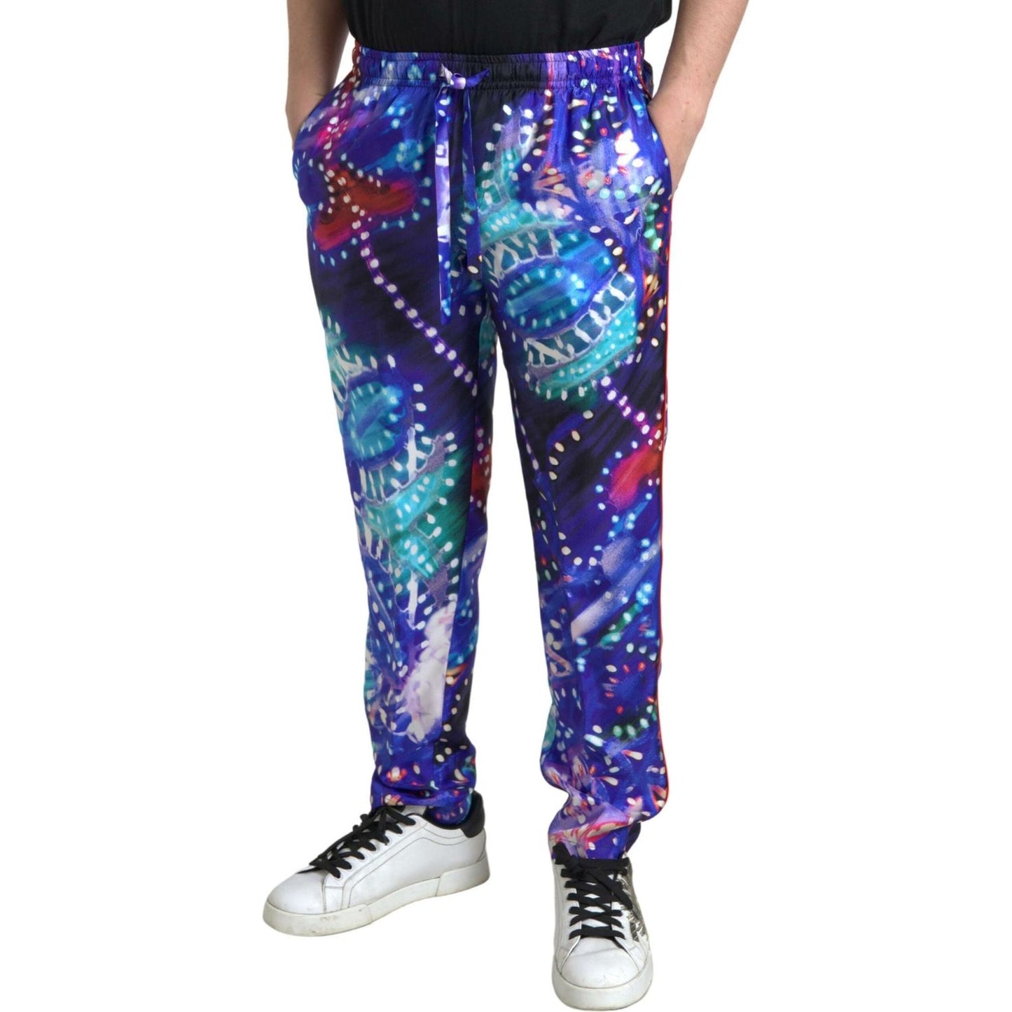 Dolce & Gabbana Multicolor Silk Jogger Pants Dolce & Gabbana Dark Slate Blue