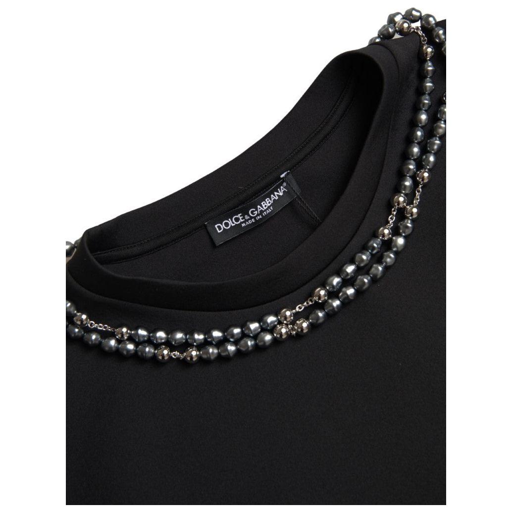 Dolce & Gabbana Embellished Neckline Casual T-Shirt Dolce & Gabbana Black