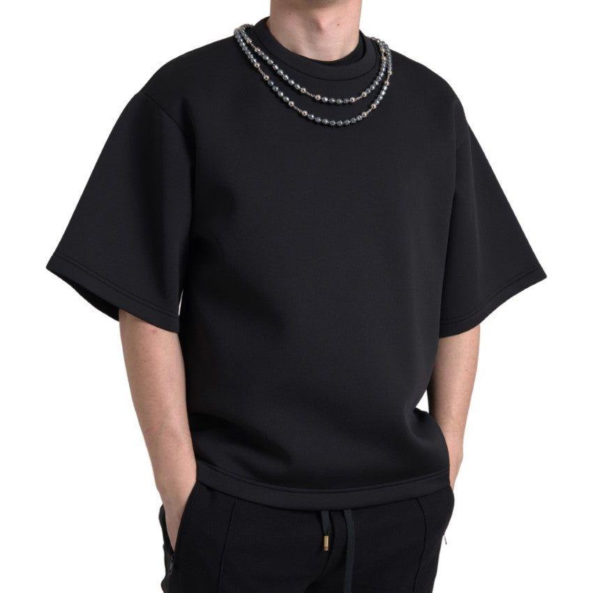 Dolce & Gabbana Embellished Neckline Casual T-Shirt Dolce & Gabbana Black