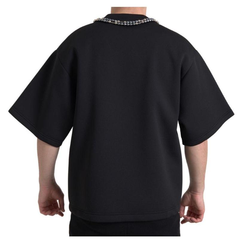 Dolce & Gabbana Embellished Neckline Casual T-Shirt Dolce & Gabbana Black