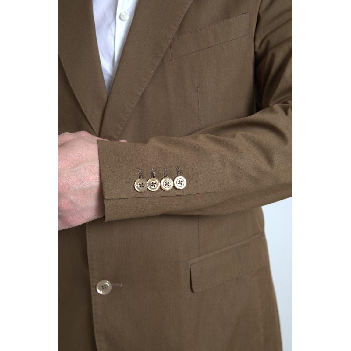 Dolce & Gabbana Elegant Brown Silk Blend Taormina Suit Dolce & Gabbana Dark Olive Green