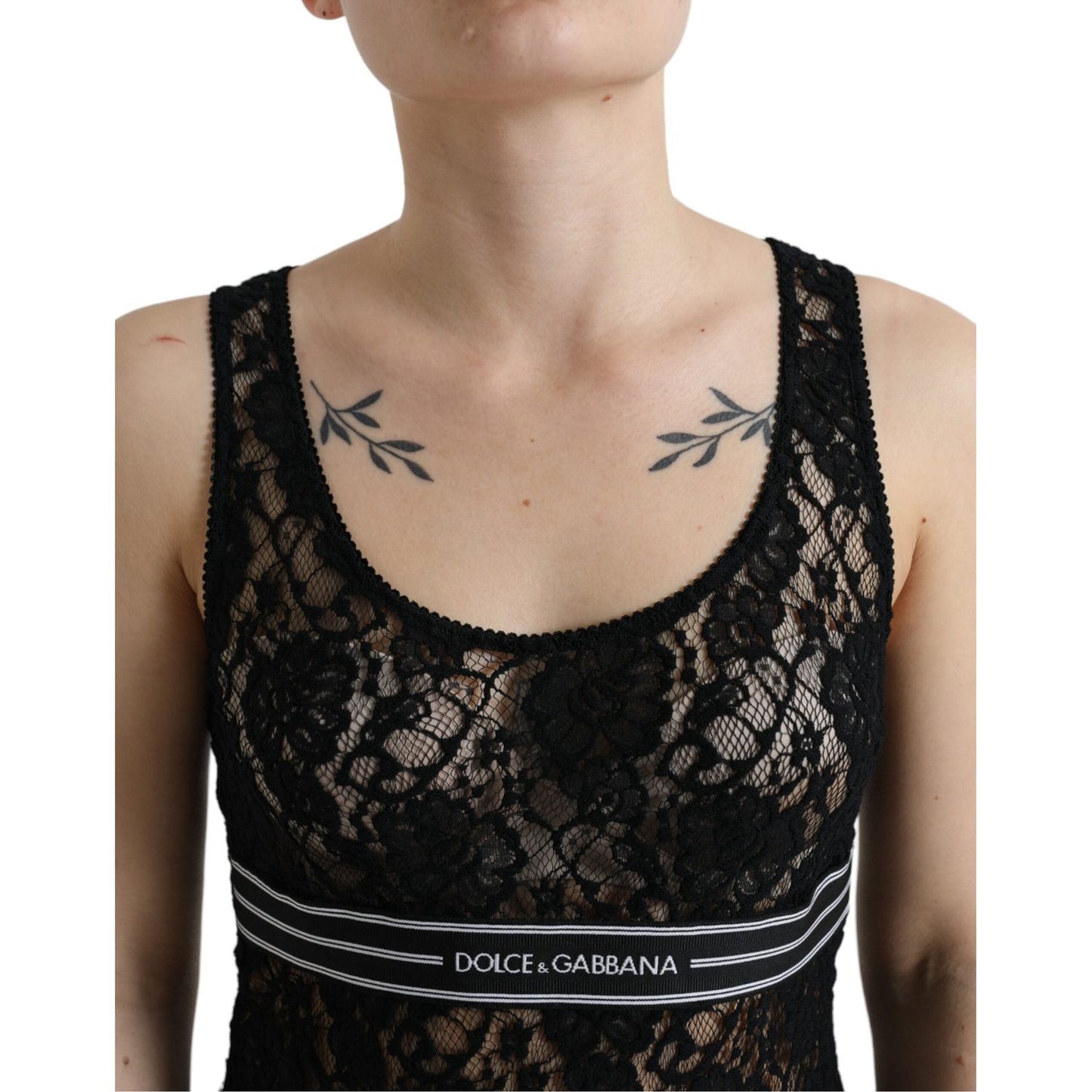 Dolce & Gabbana Elegant Lace Tank Top with Logo Stripe Dolce & Gabbana Tan