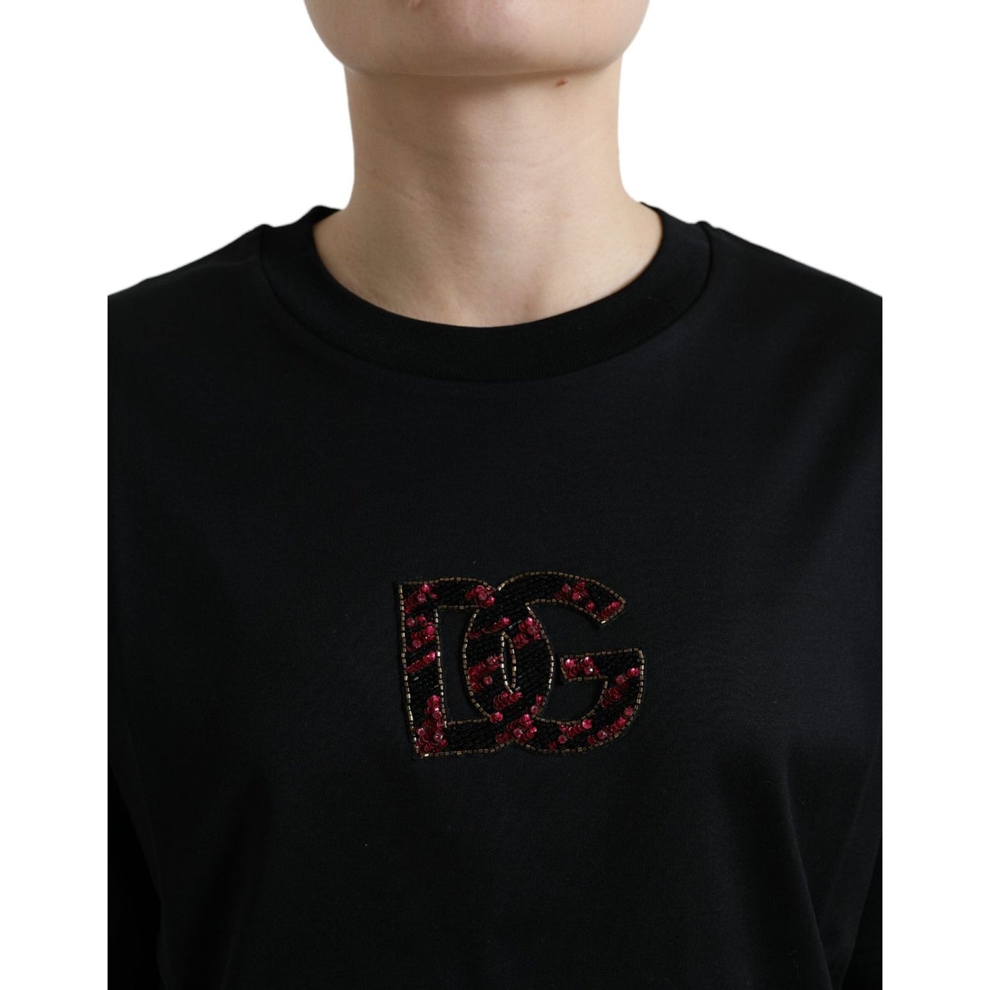 Dolce & Gabbana Elegant Black Crystal-Embellished T-Shirt Dolce & Gabbana Black