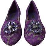 Dolce & Gabbana Purple Vally Taormina Lace Crystals Flats Shoes LA10303-37