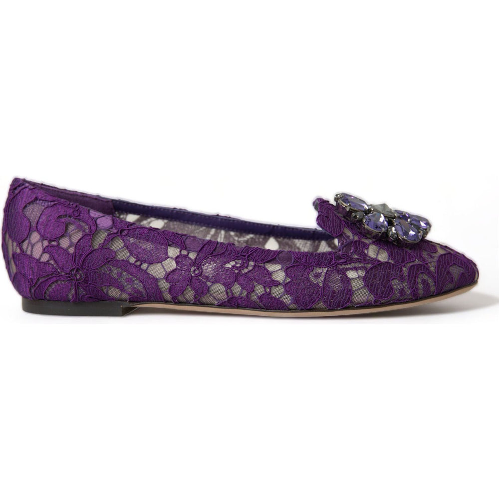 Dolce & Gabbana Purple Vally Taormina Lace Crystals Flats Shoes LA10303-37