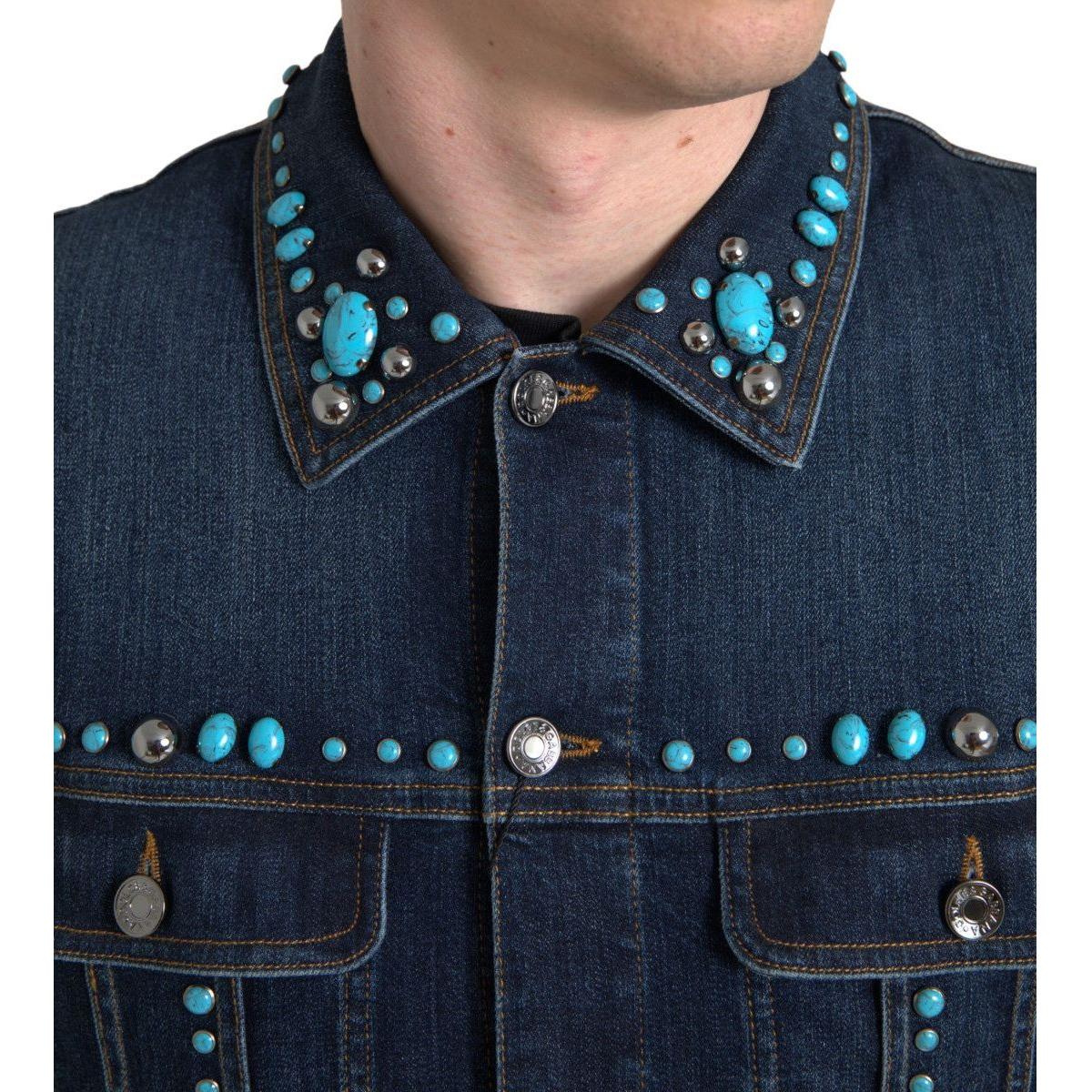 Dolce & Gabbana Embellished Turquoise Denim Jacket Dolce & Gabbana Dark Slate Gray