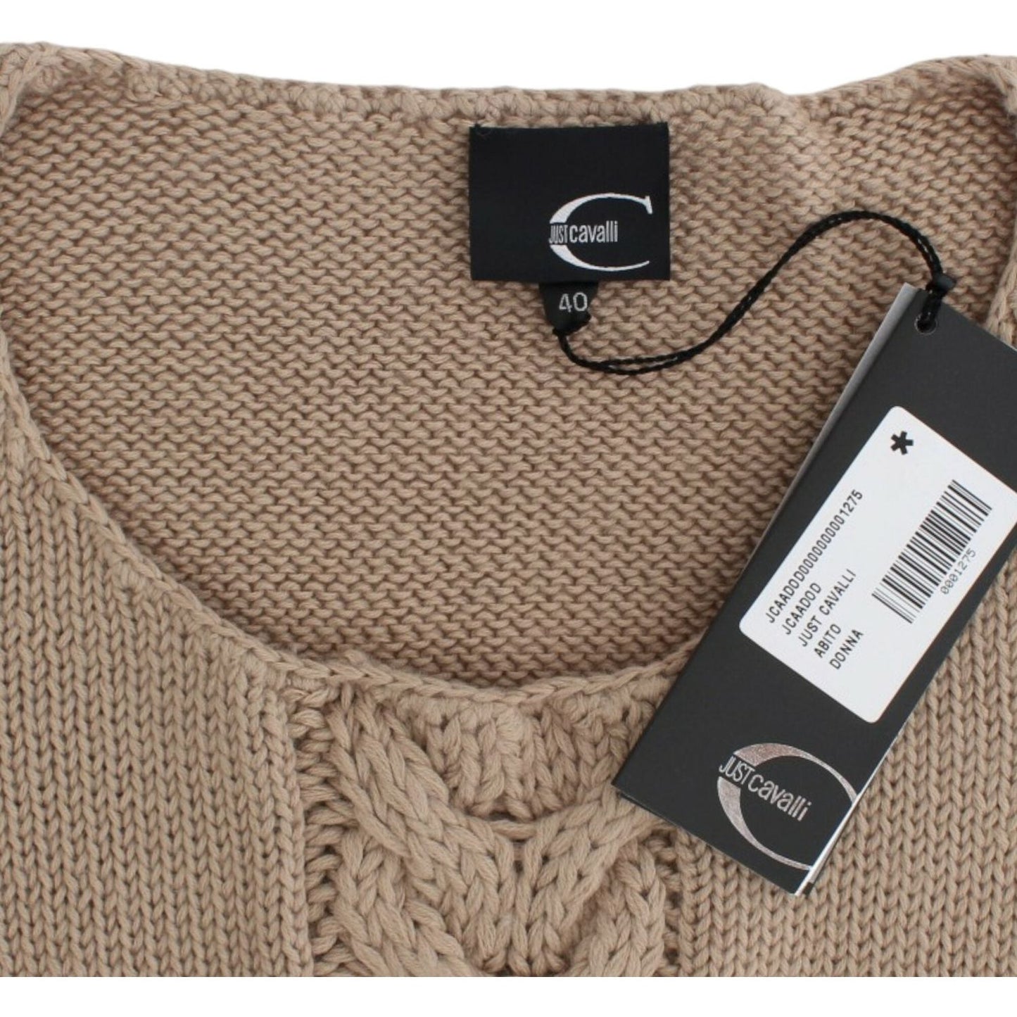 Cavalli Elegant Beige Knitted Crew Neck Sweater Cavalli Dim Gray