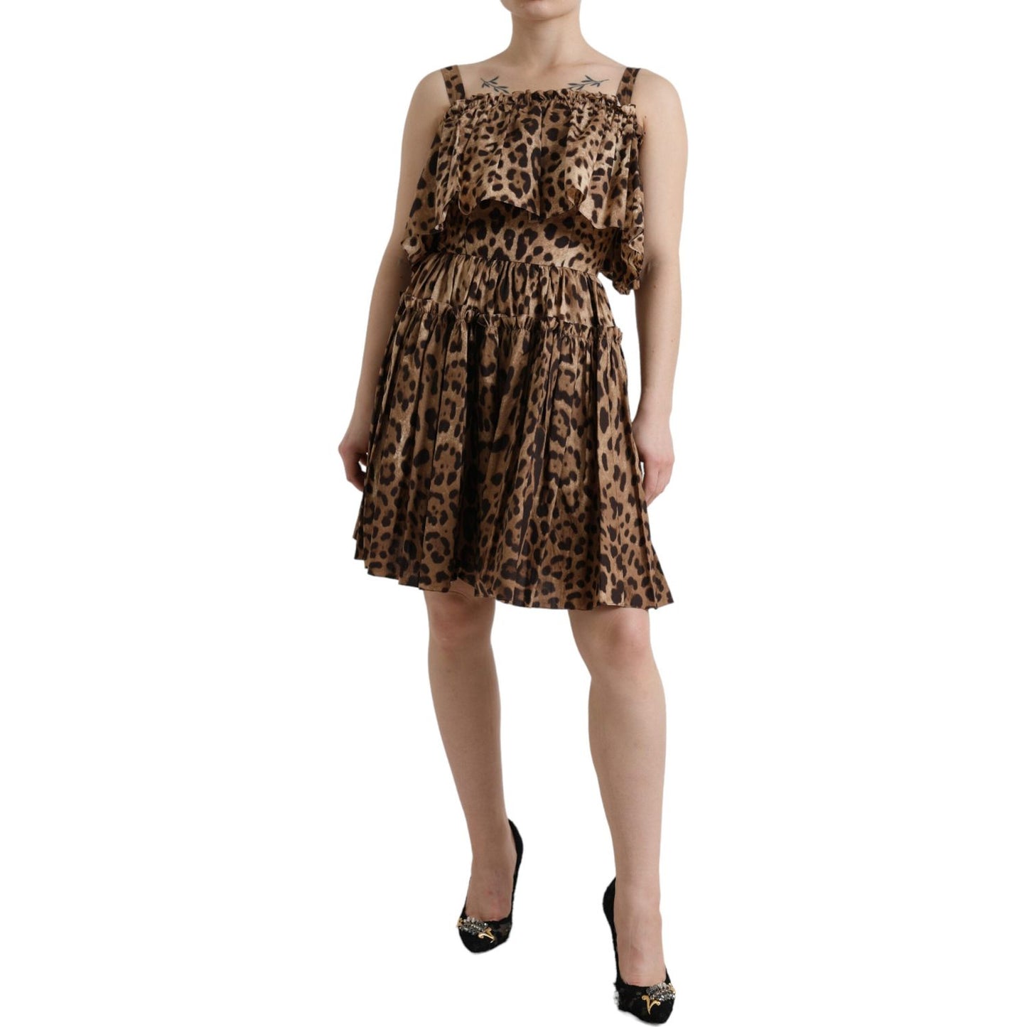 Dolce & Gabbana Leopard Print A-Line Cotton Dress Dolce & Gabbana Dim Gray