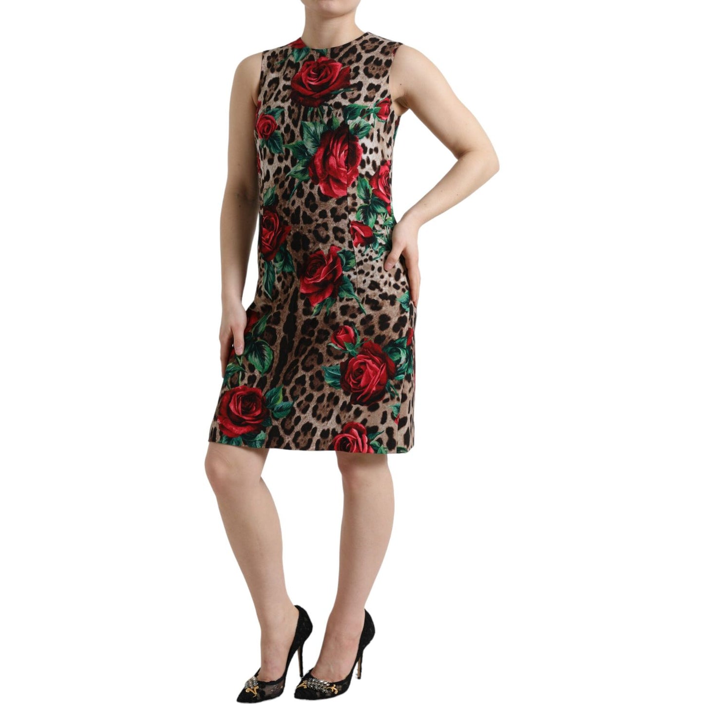 Dolce & Gabbana Elegant Leopard Floral A-Line Dress Dolce & Gabbana Dark Slate Gray