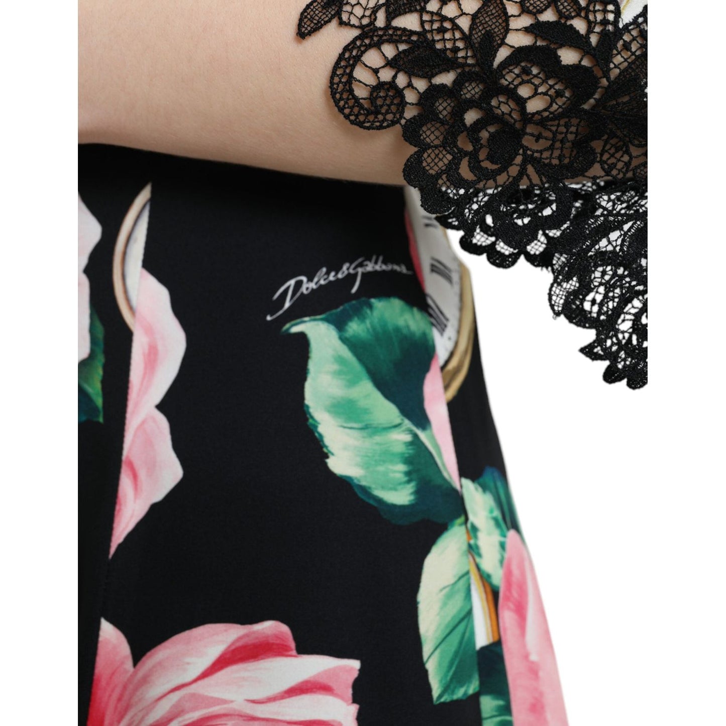 Dolce & Gabbana Enchanting Floral A-Line Dress with Sequined Detail Dolce & Gabbana Black