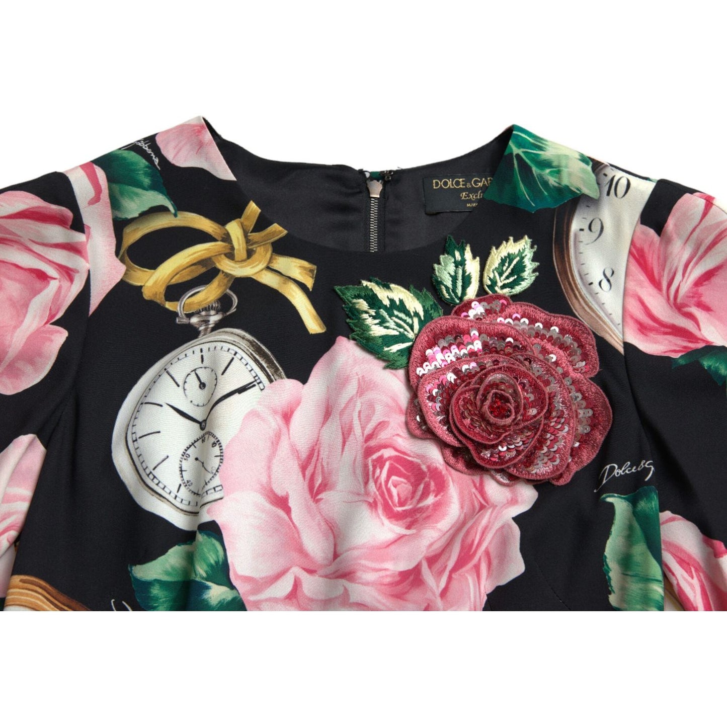 Dolce & Gabbana Enchanting Floral A-Line Dress with Sequined Detail Dolce & Gabbana Tan