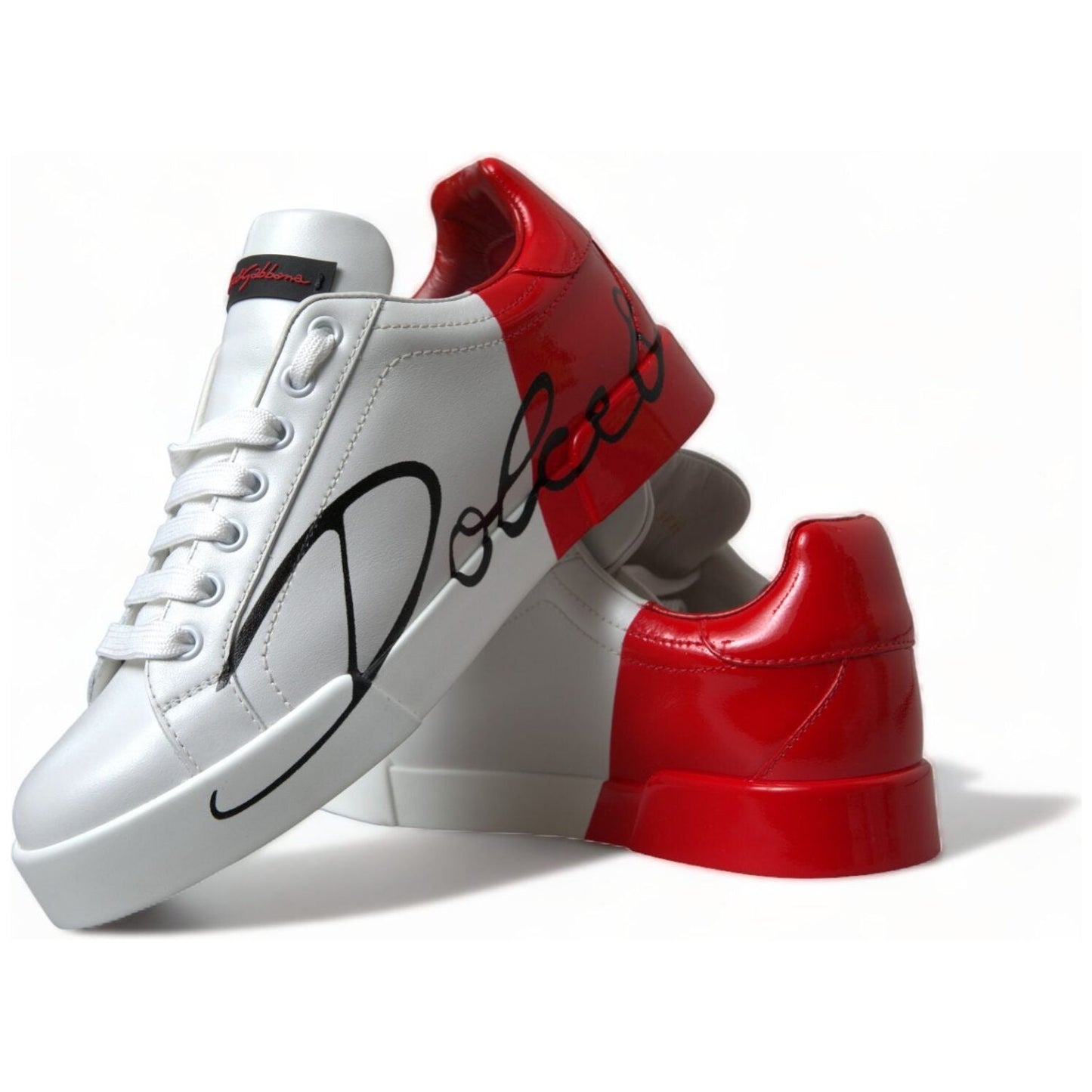 Dolce & Gabbana Elegant White Leather Portofino Sneakers Dolce & Gabbana Gray