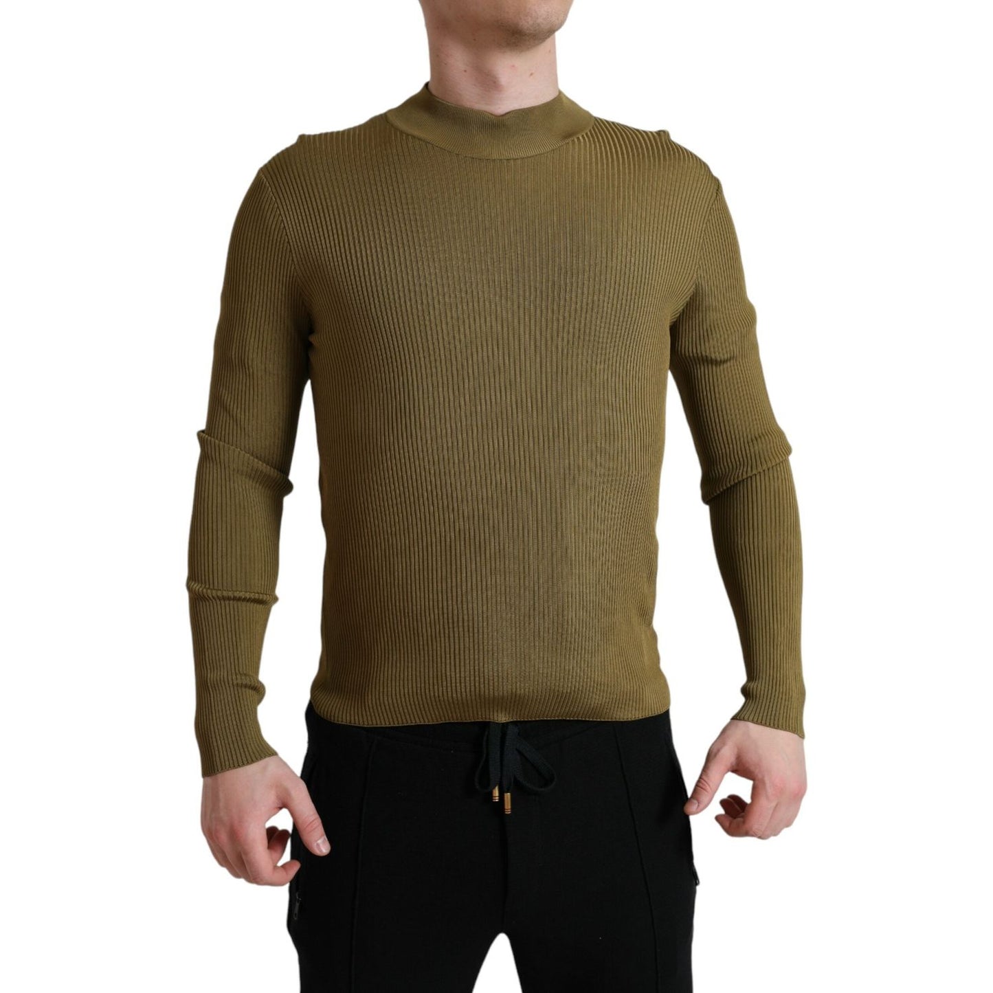 Dolce & Gabbana Army Green Viscose Crew Neck Sweater Dolce & Gabbana Dark Olive Green