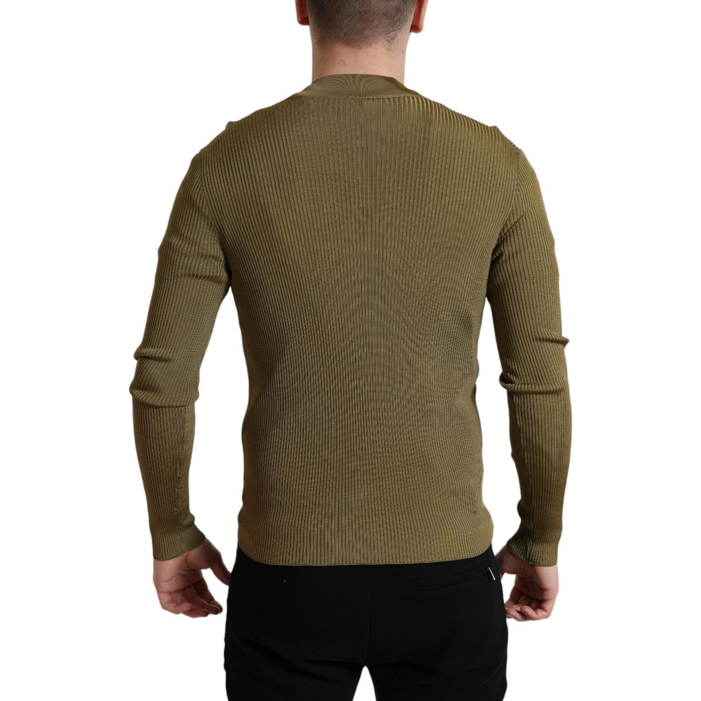 Dolce & Gabbana Army Green Viscose Crew Neck Sweater Dolce & Gabbana Dark Olive Green
