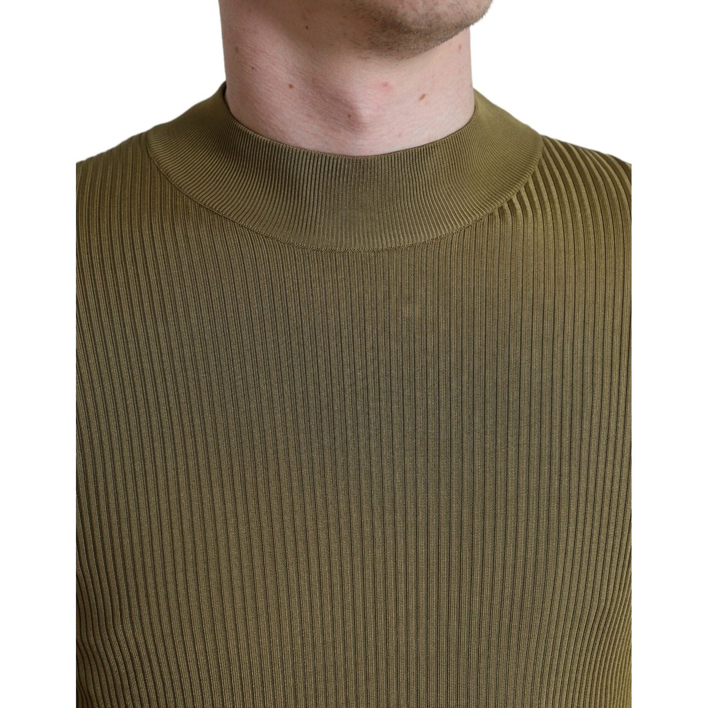 Dolce & Gabbana Army Green Viscose Crew Neck Sweater Dolce & Gabbana Dark Olive Green