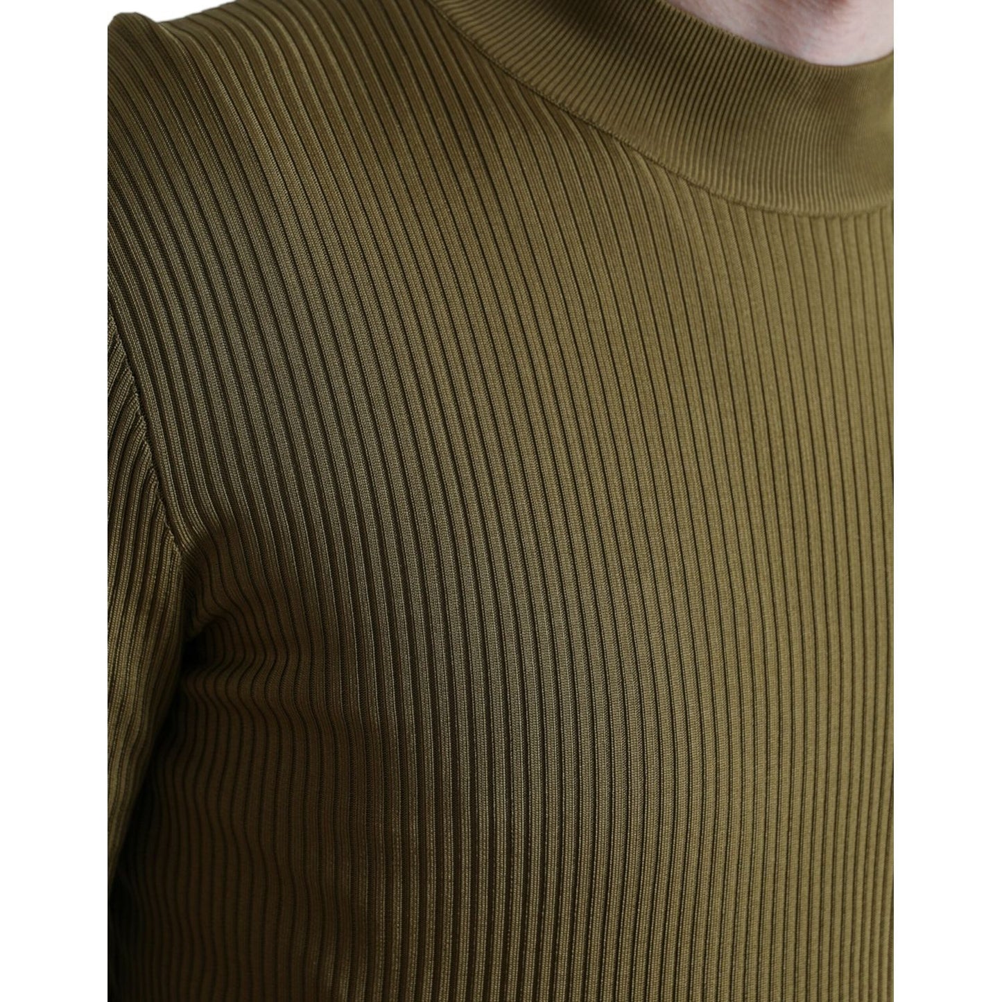 Dolce & Gabbana Army Green Viscose Crew Neck Sweater Dolce & Gabbana Dark Olive Green