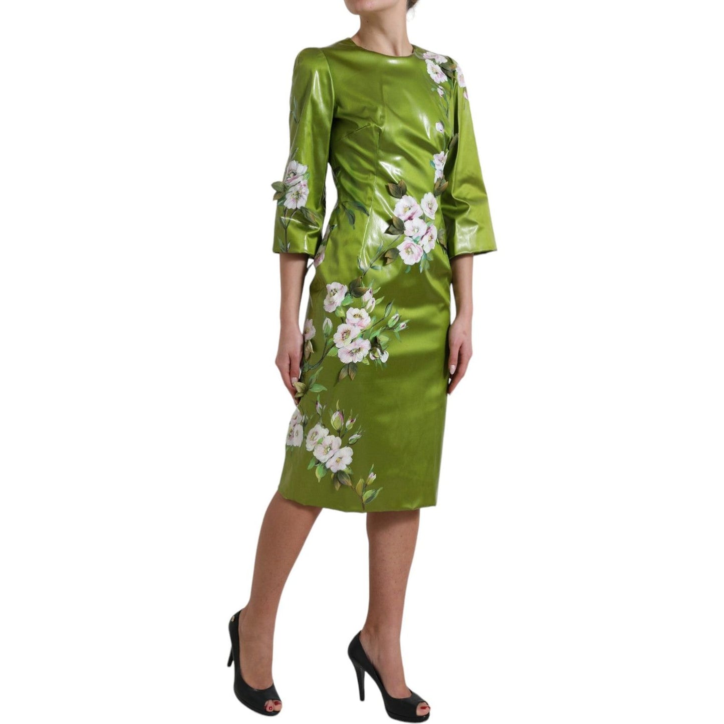 Dolce & Gabbana Floral Elegance Midi Sheath Dress Dolce & Gabbana Dark Olive Green