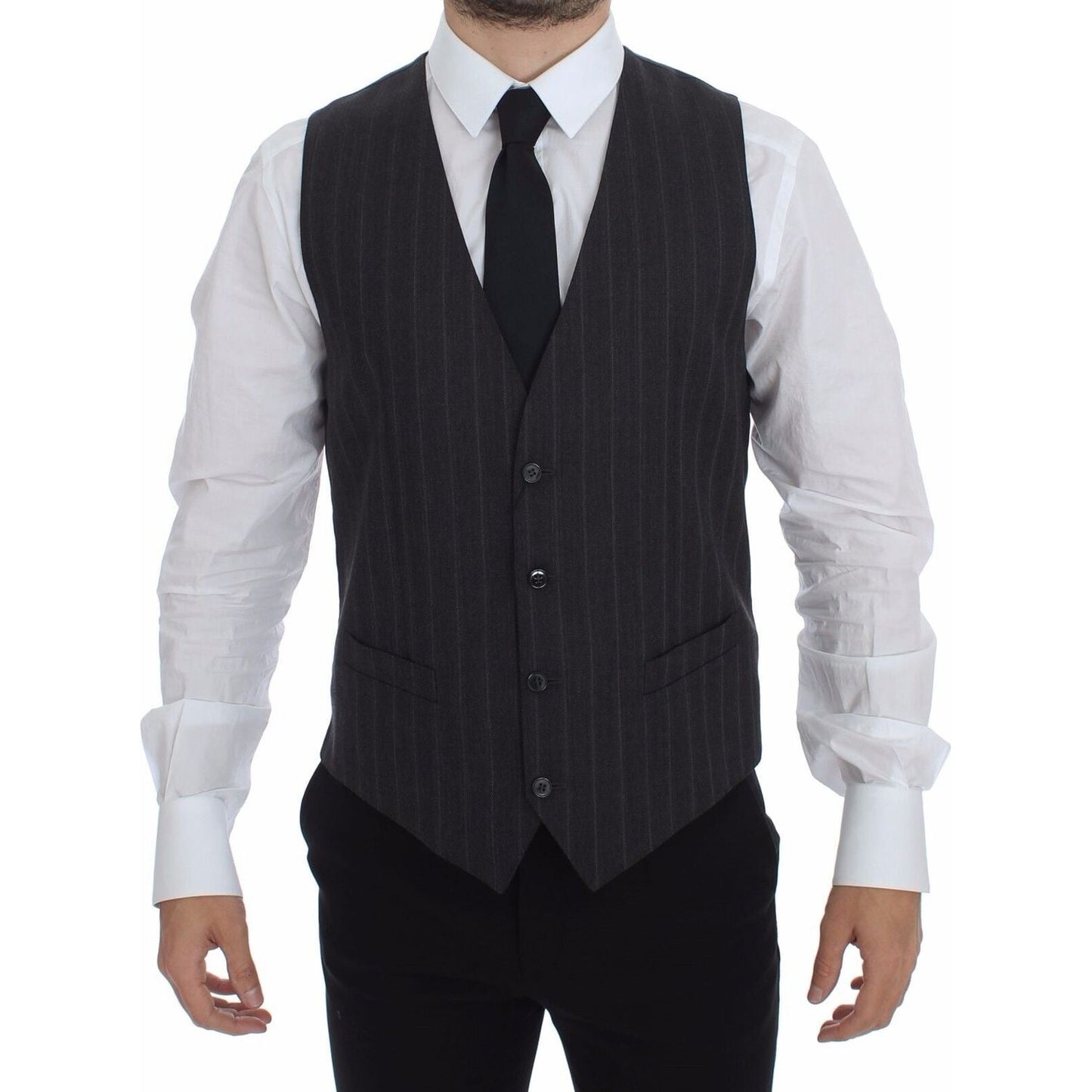 Dolce & Gabbana Elegant Striped Gray Dress Vest Dolce & Gabbana Dark Slate Gray