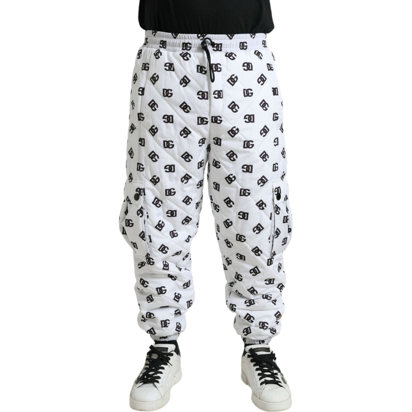 Dolce & Gabbana Chic White Jogger Pants with Iconic DG Print Dolce & Gabbana Light Gray