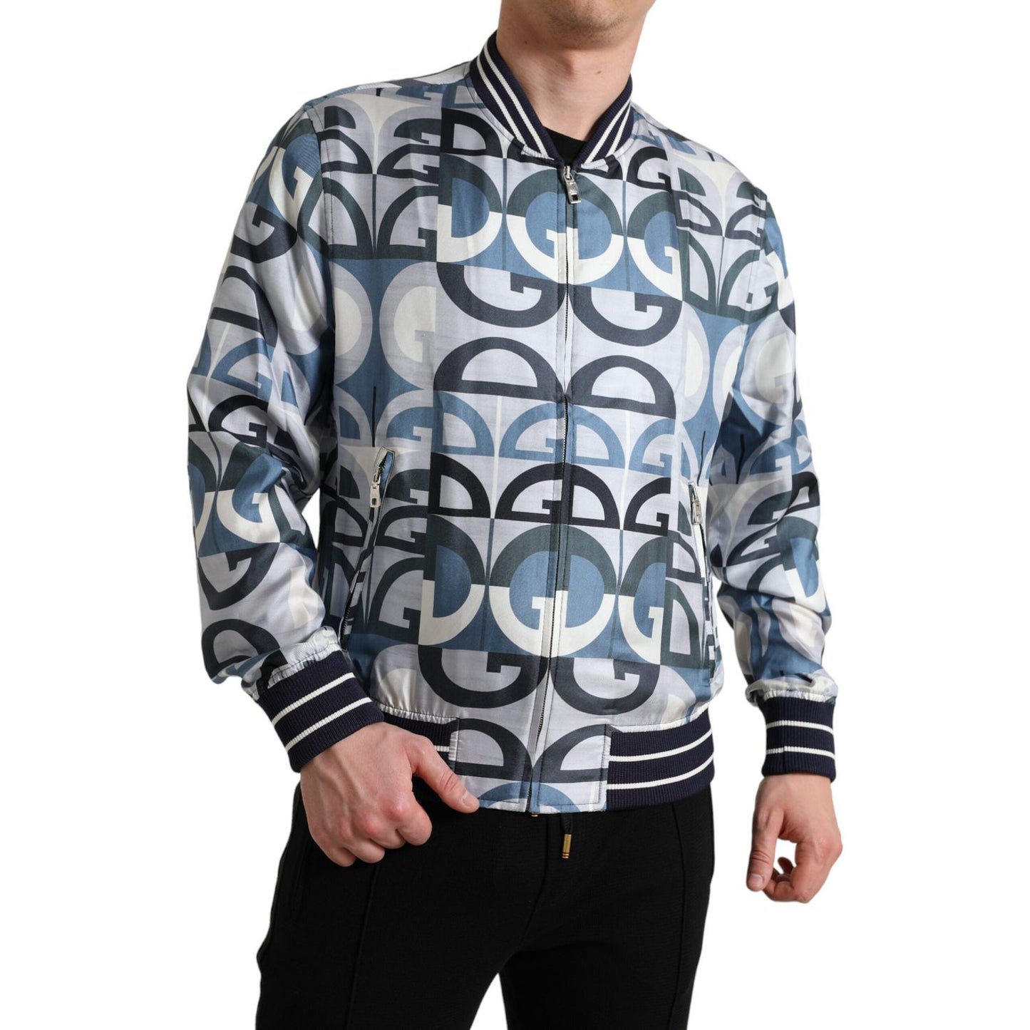 Dolce & Gabbana Multicolor Silk Bomber Jacket - Classic Elegance Dolce & Gabbana Dark Slate Gray