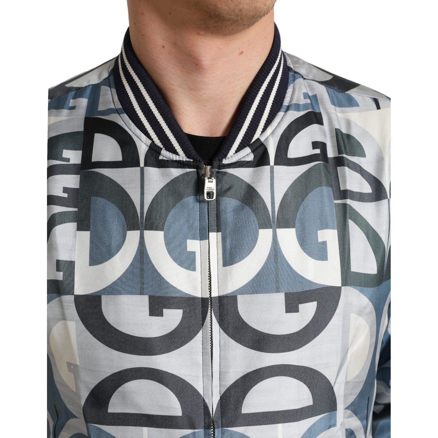 Dolce & Gabbana Multicolor Silk Bomber Jacket - Classic Elegance Dolce & Gabbana Gray