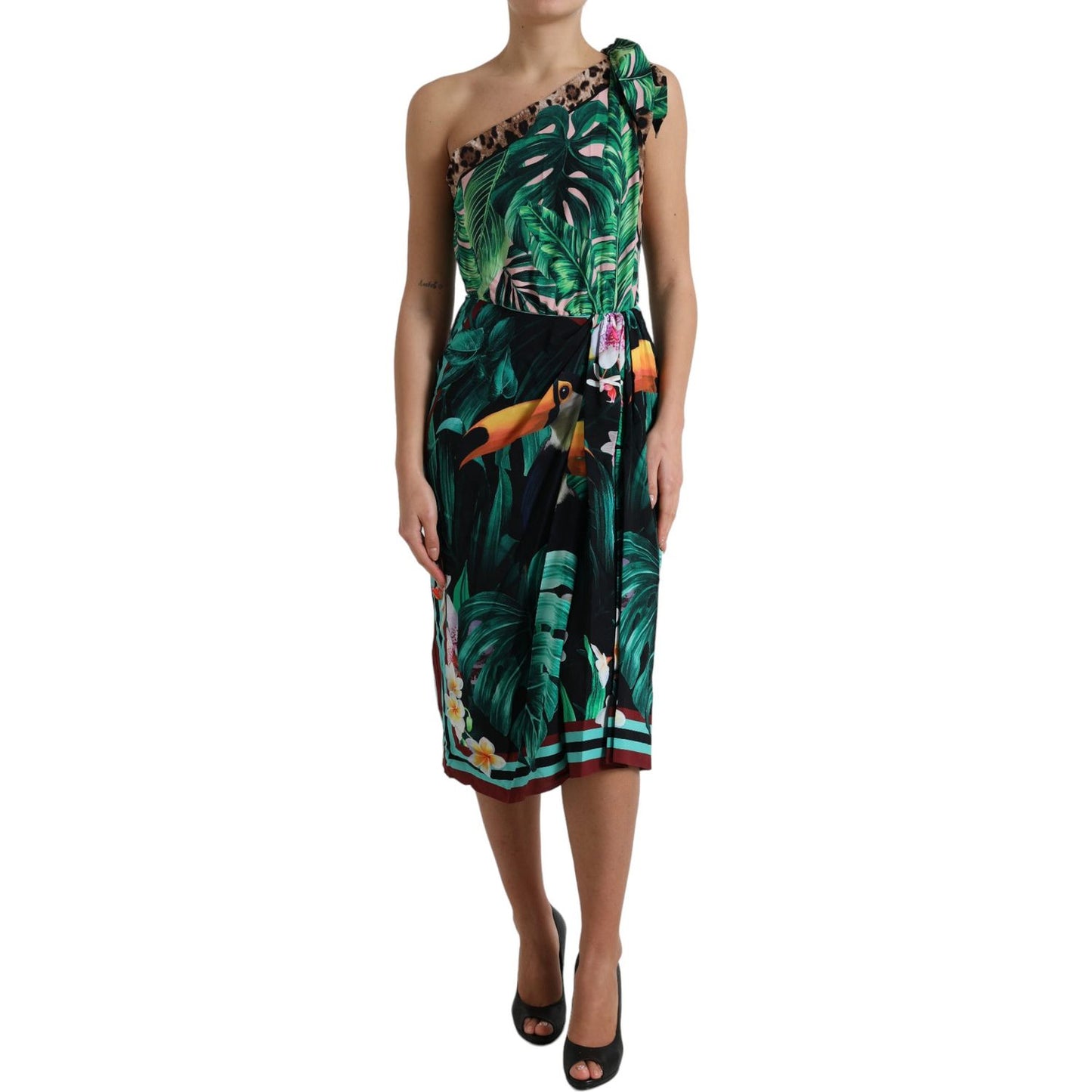 Dolce & Gabbana Tropical Jungle Print One-Shoulder Dress Dolce & Gabbana Dark Slate Gray