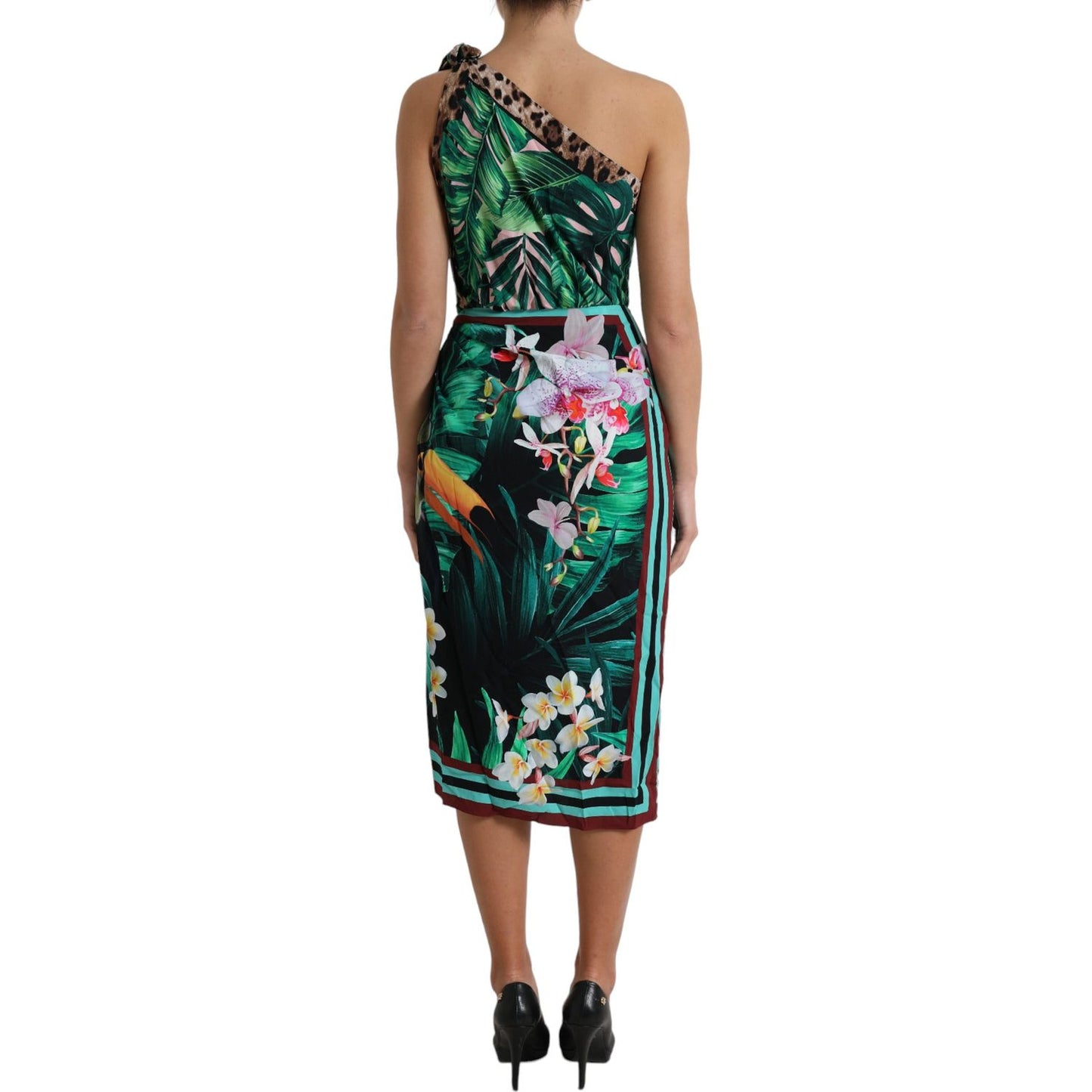 Dolce & Gabbana Tropical Jungle Print One-Shoulder Dress Dolce & Gabbana Rosy Brown