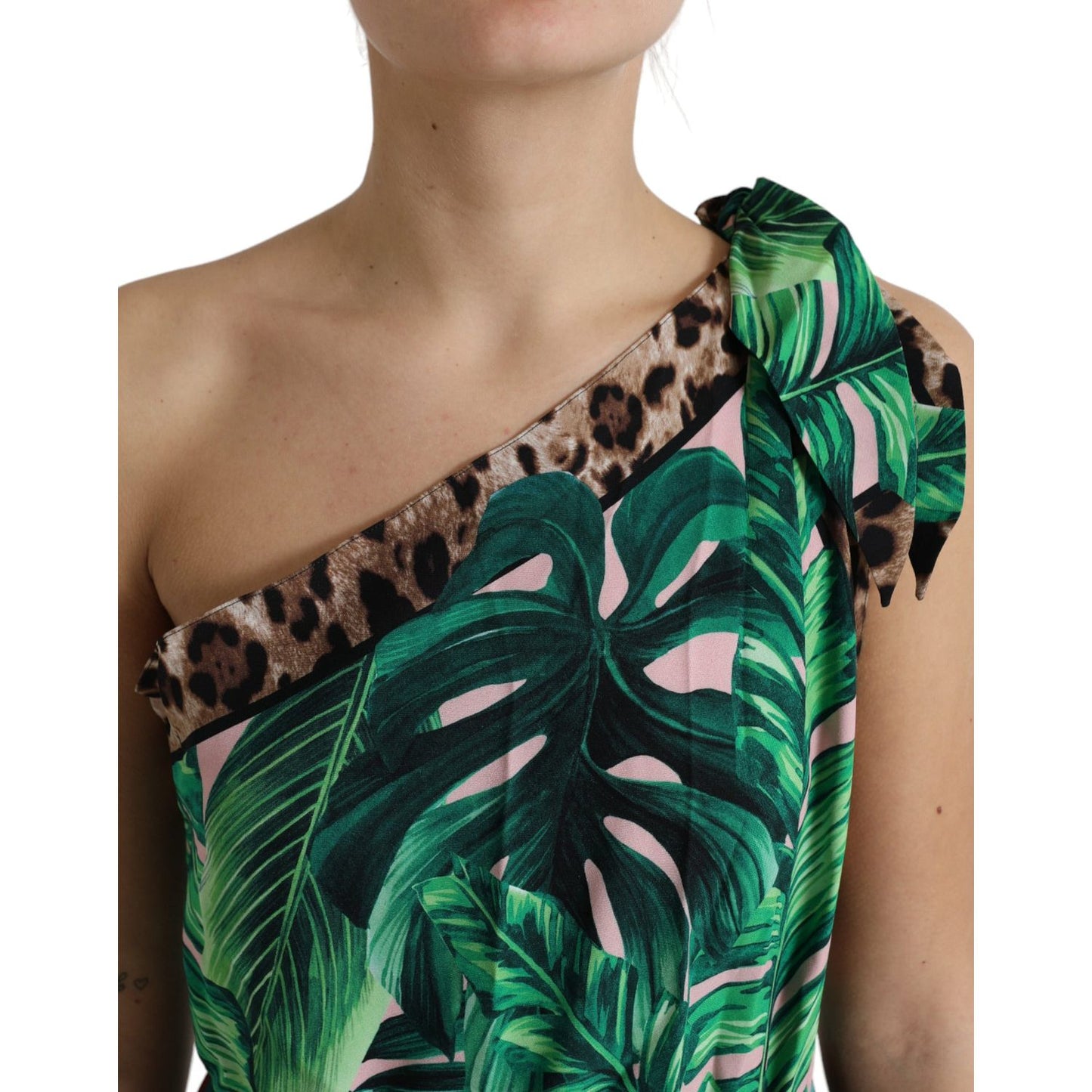 Dolce & Gabbana Tropical Jungle Print One-Shoulder Dress Dolce & Gabbana Tan
