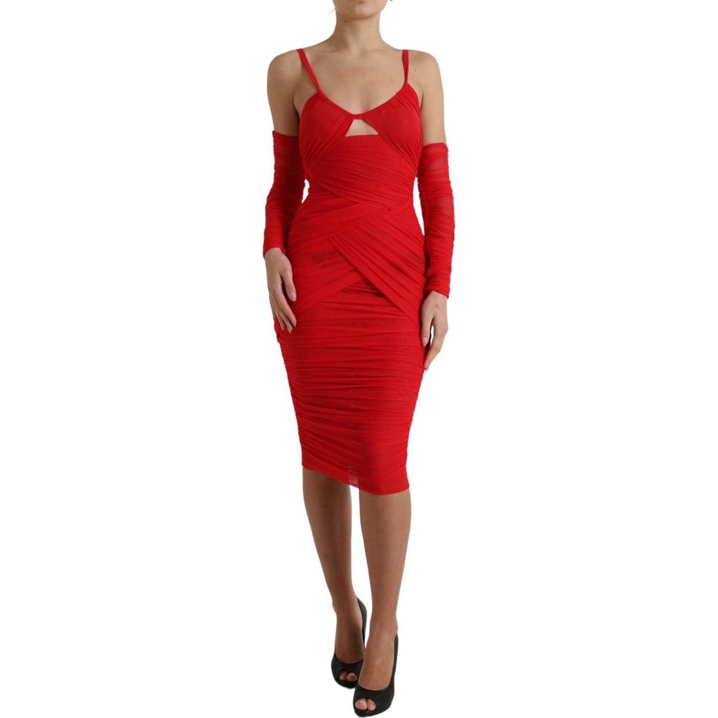 Dolce & Gabbana Radiant Red Stretch Satin Midi Dress Dolce & Gabbana Brown