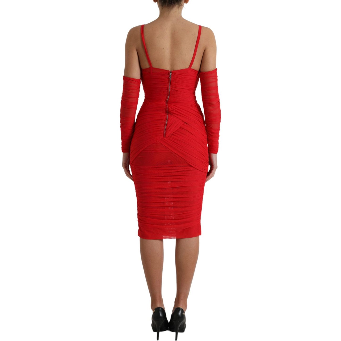 Dolce & Gabbana Radiant Red Stretch Satin Midi Dress Dolce & Gabbana Brown