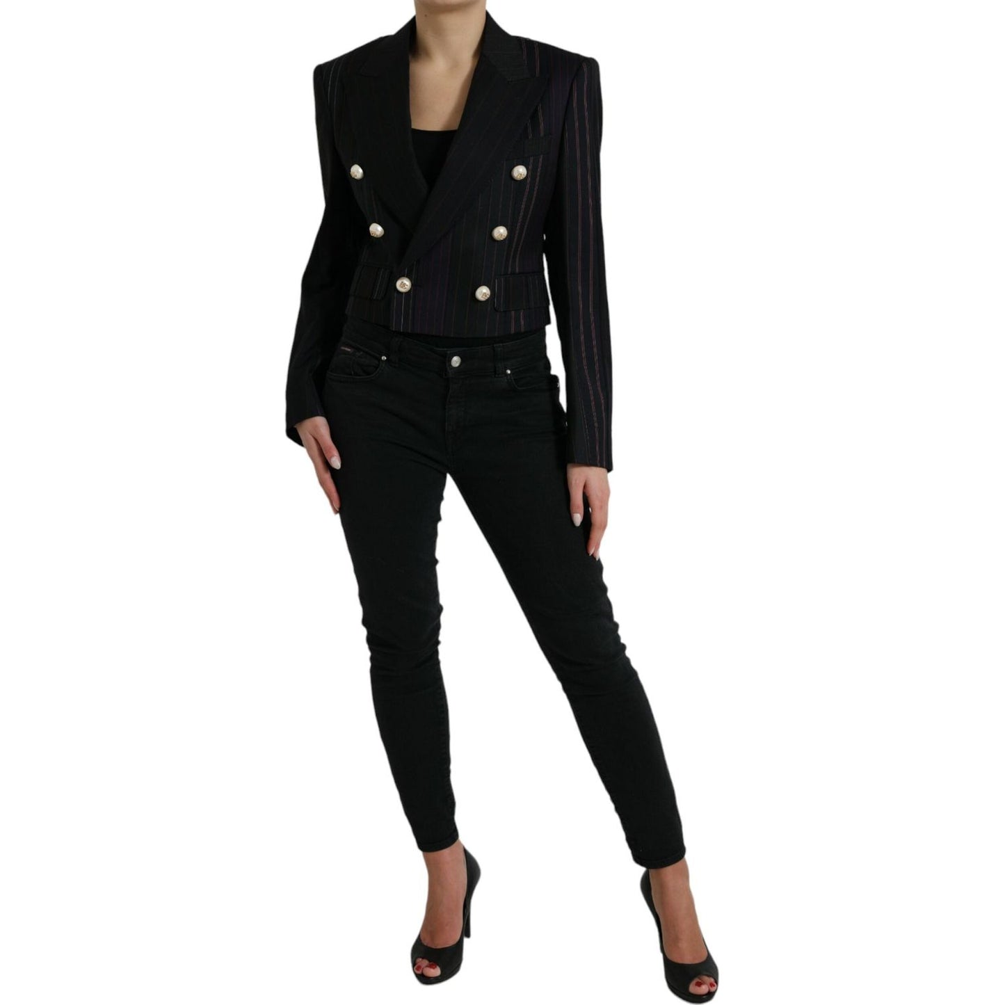 Dolce & Gabbana Elegant Striped Double Breasted Wool Blazer Dolce & Gabbana Black