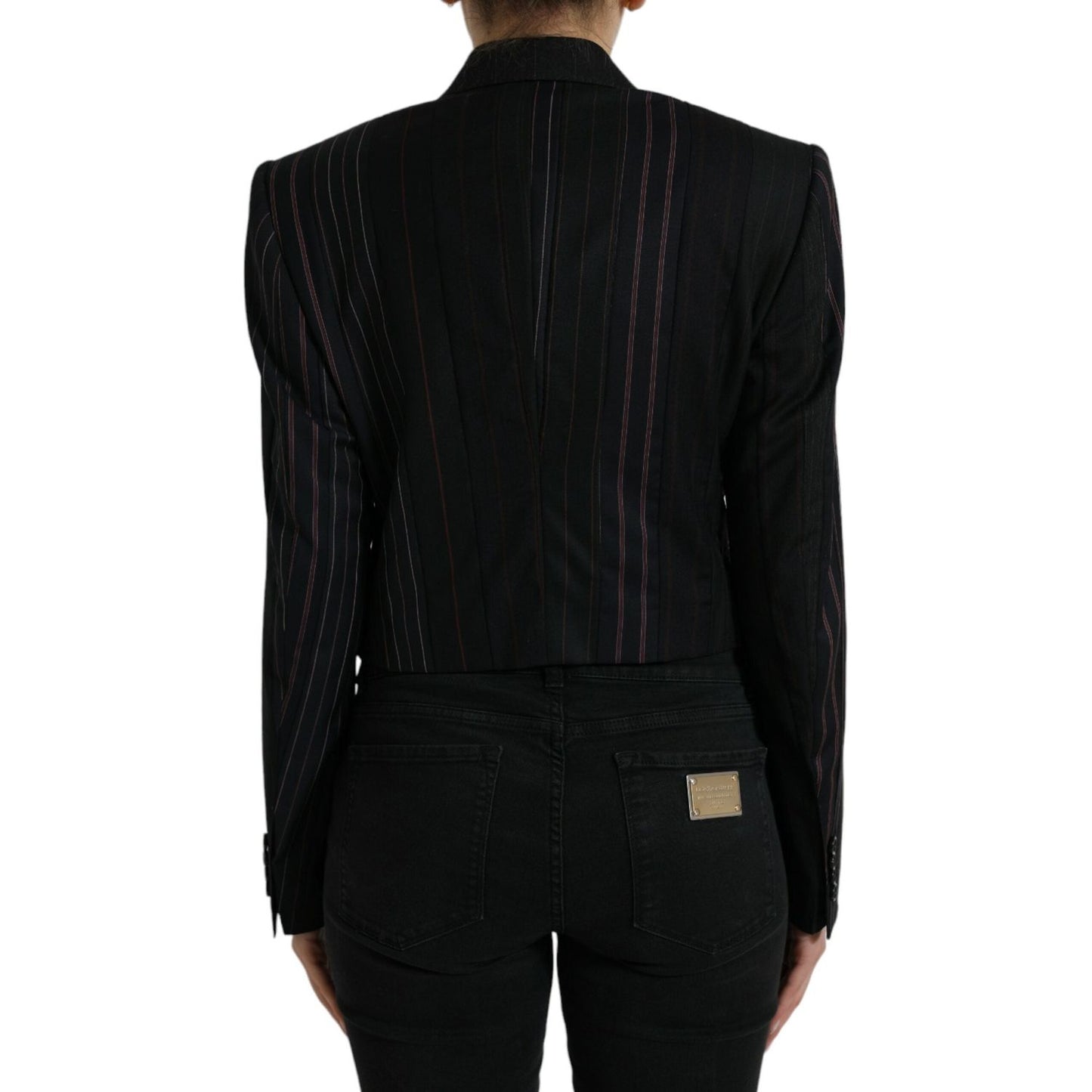 Dolce & Gabbana Elegant Striped Double Breasted Wool Blazer Dolce & Gabbana Black