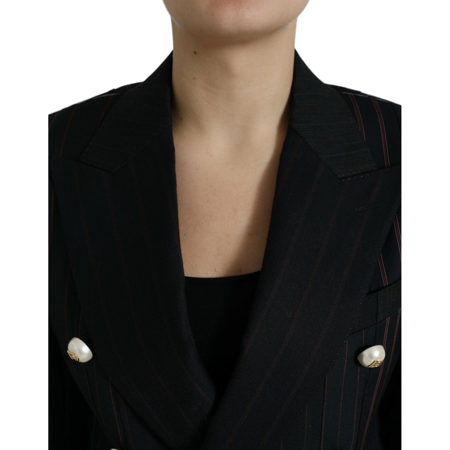 Dolce & Gabbana Elegant Striped Double Breasted Wool Blazer Dolce & Gabbana Rosy Brown